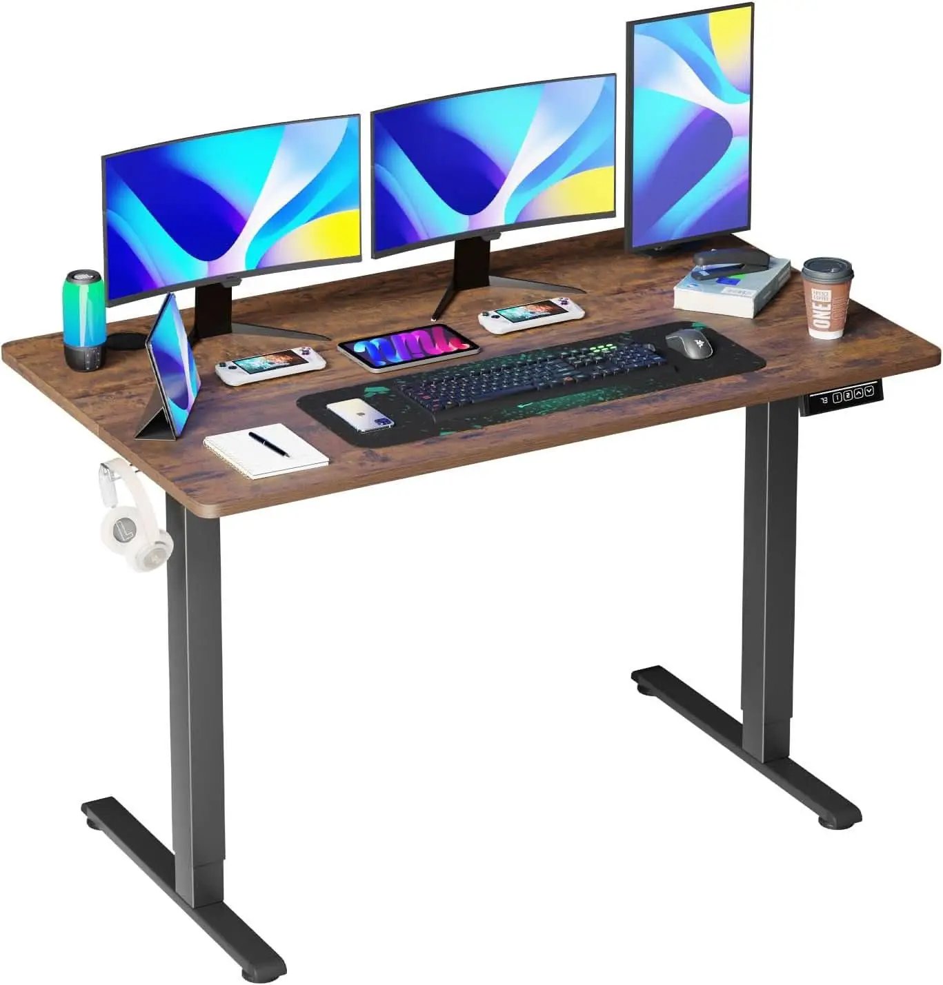 55 Inch Electric Height Adjustable Gaming Desk Brown from PriceLows™