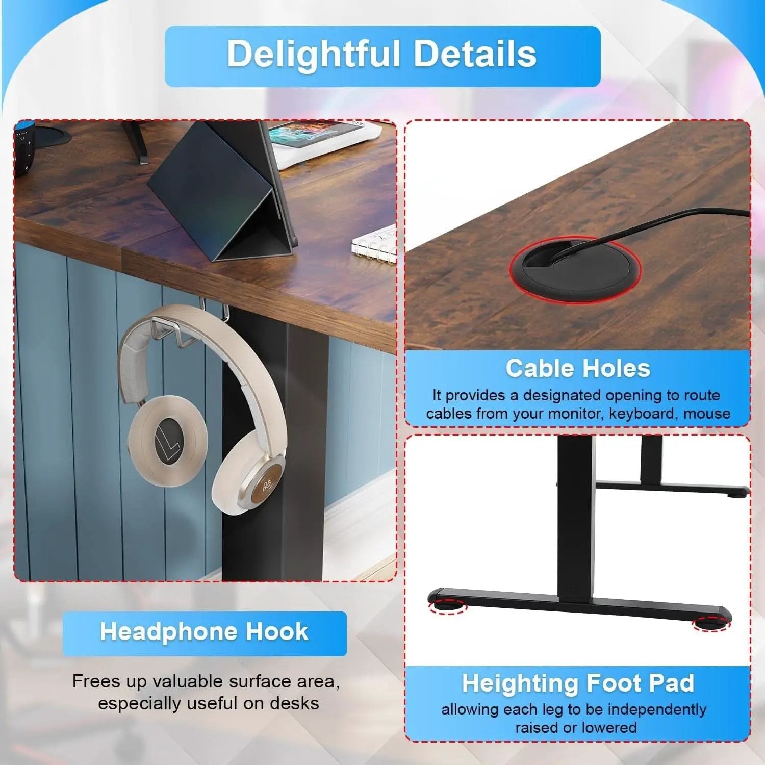 55 Inch Electric Height Adjustable Gaming Desk Brown from PriceLows™