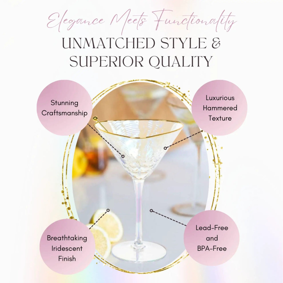 Martini Glasses | Iridescent Finish | Hammered Glass