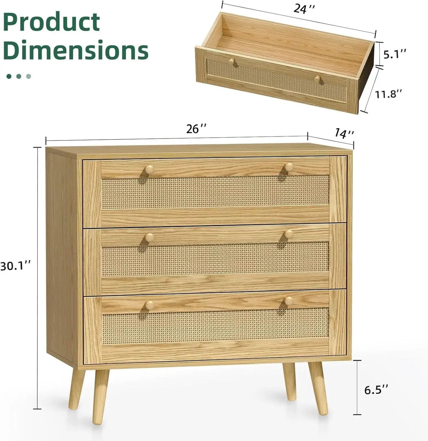 Space-Saving 3-Drawer Rattan Dresser For Bedroom Storage from PriceLows™
