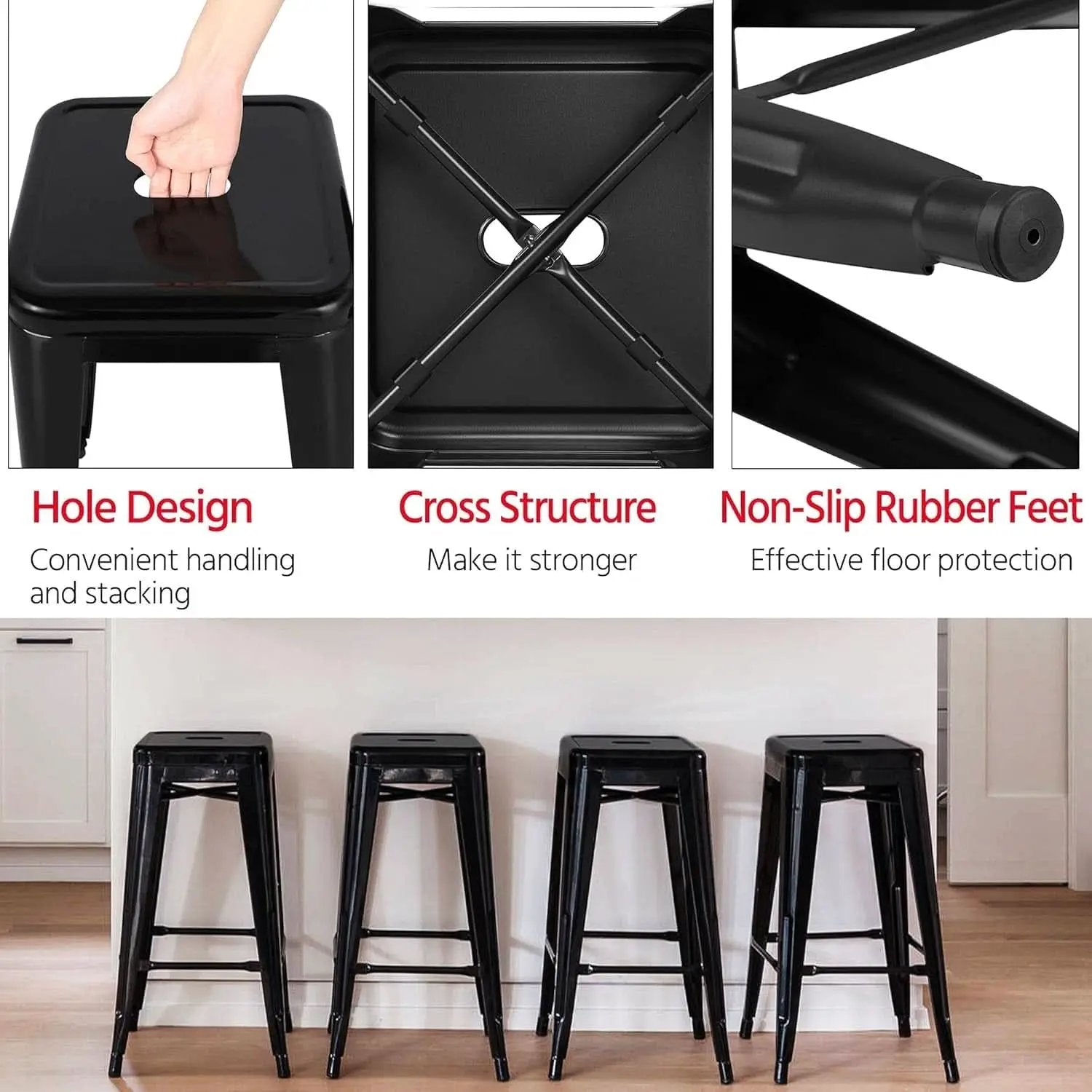 30 Inch Metal Bar Stools Stackable Indoor Outdoor Set Of 4 from PriceLows™