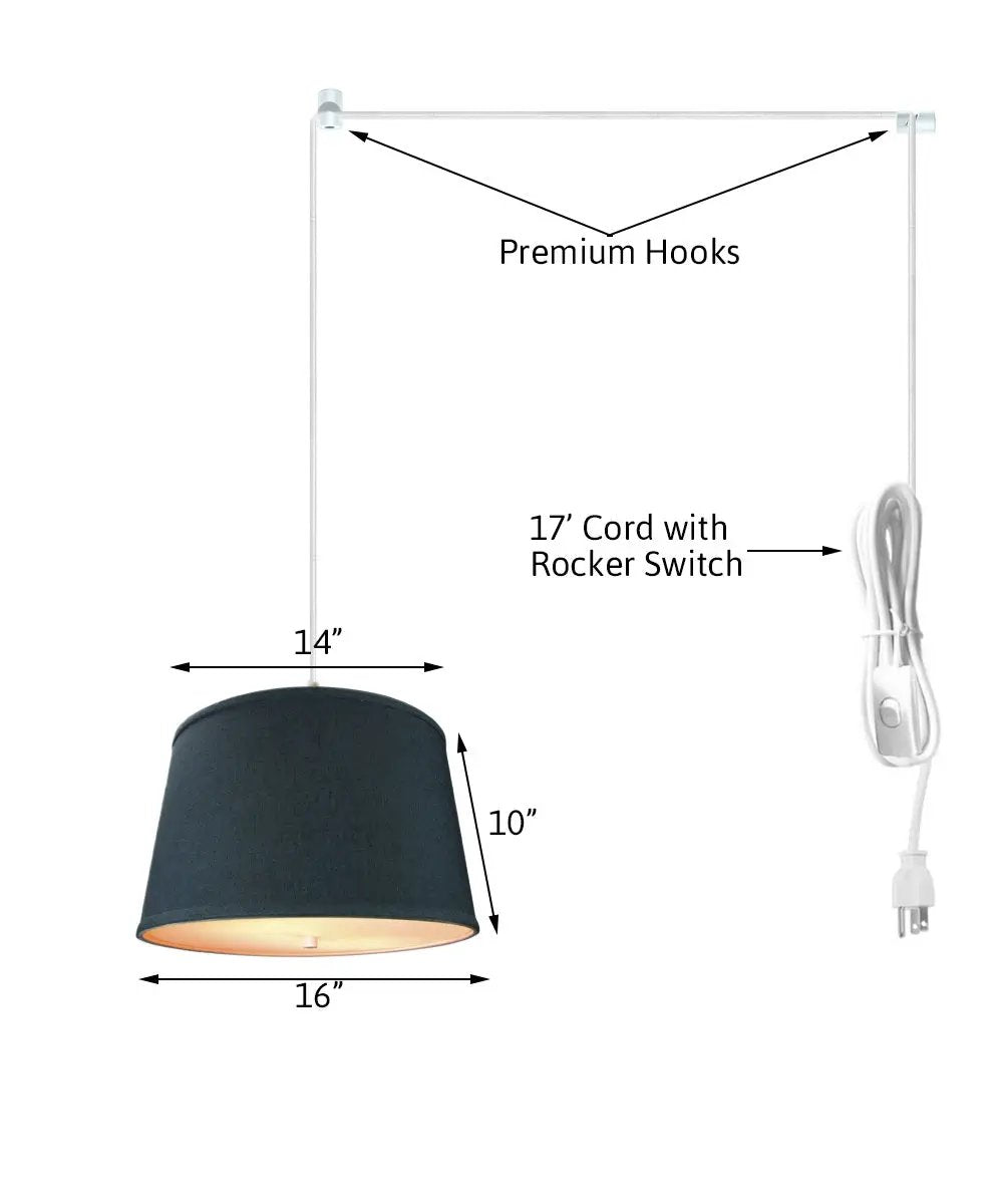 Swag Pendant Light | 2 Light 10 Inch Wide | Plug In White Cord | Slate Blue Shade
