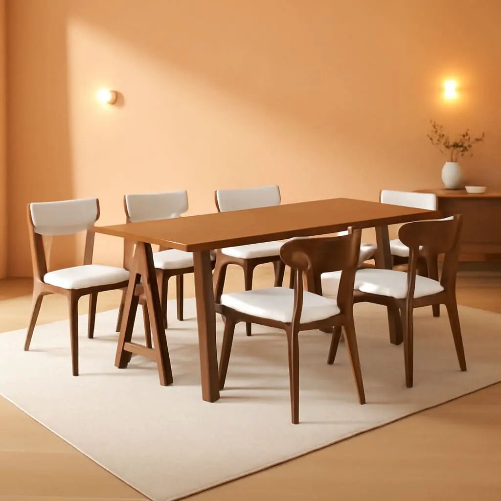 Mid Century A Frame Dining Set Beige Textile Upholstery from PriceLows™