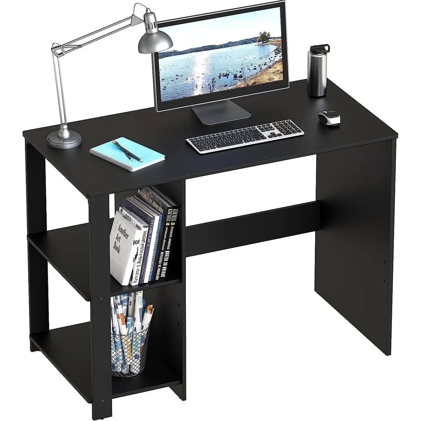 Espresso Finish Home Office Desk With Open Shelves from PriceLows™
