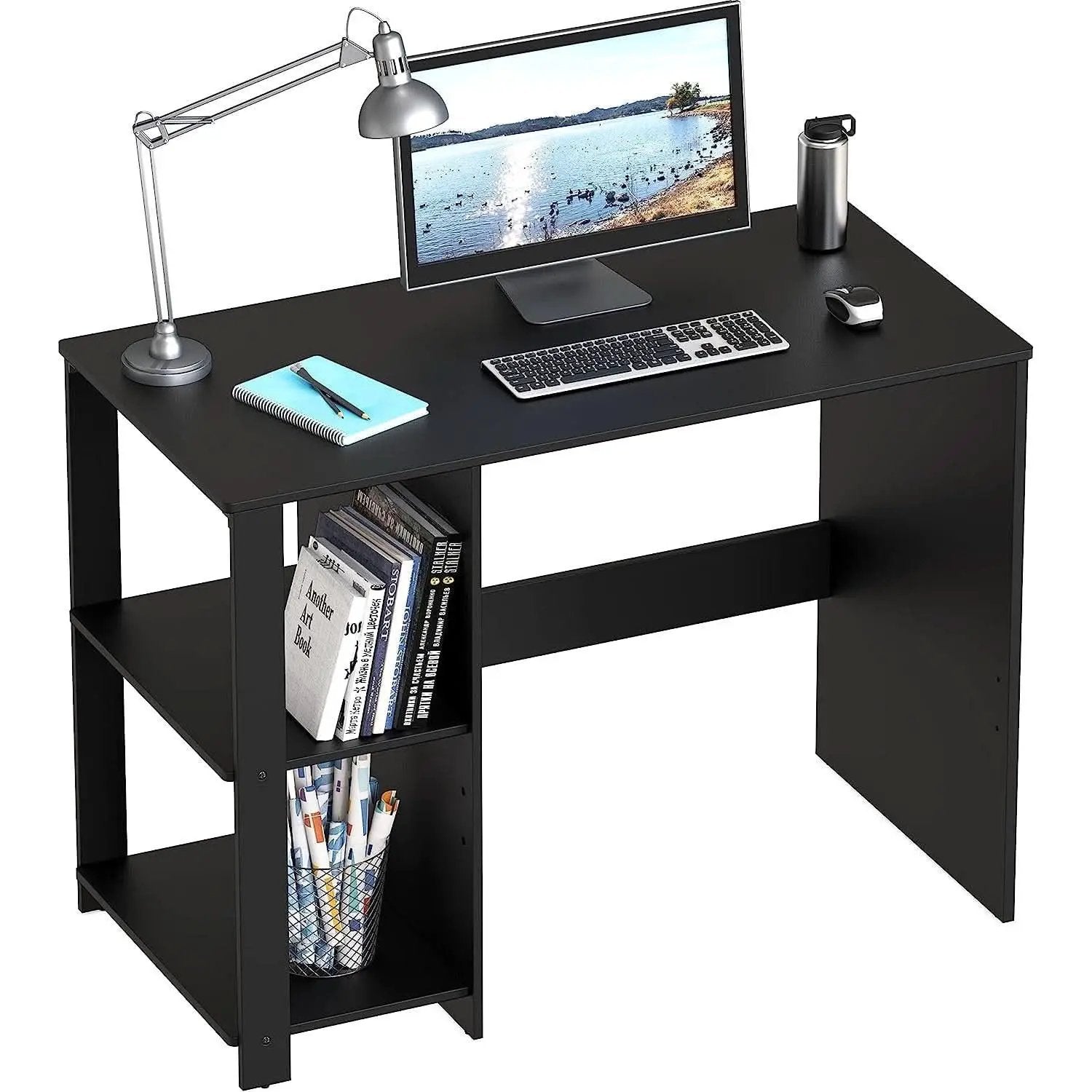 Espresso Finish Home Office Desk With Open Shelves from PriceLows™