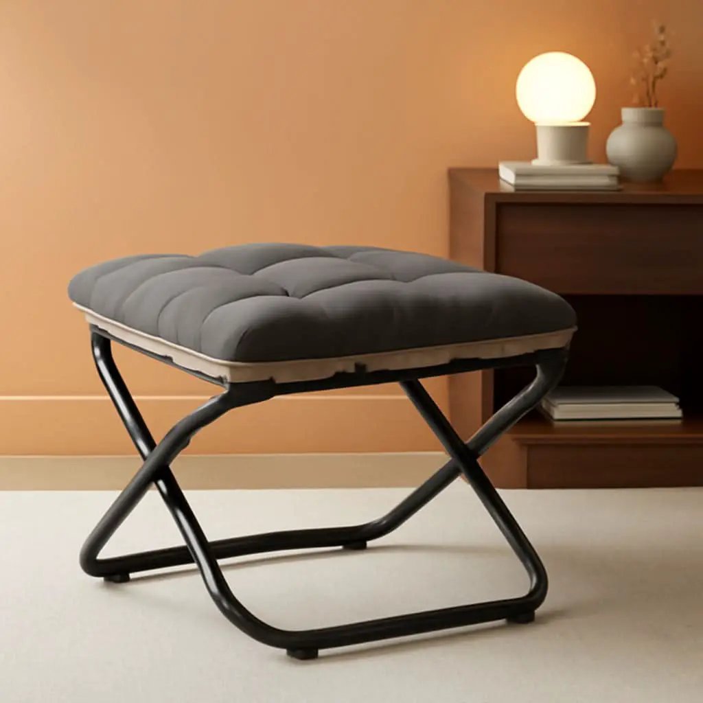 15 Inch Foldable Foot Stool Ottoman Charcoal Gray Washable from PriceLows™