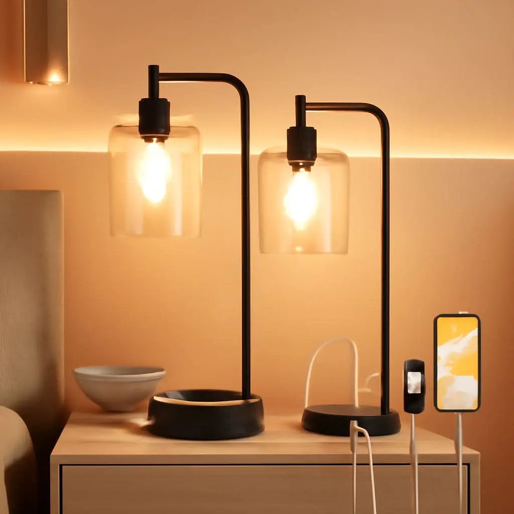 Industrial Touch Table Lamps 2 Pack Black 3 Way Dimming from PriceLows™