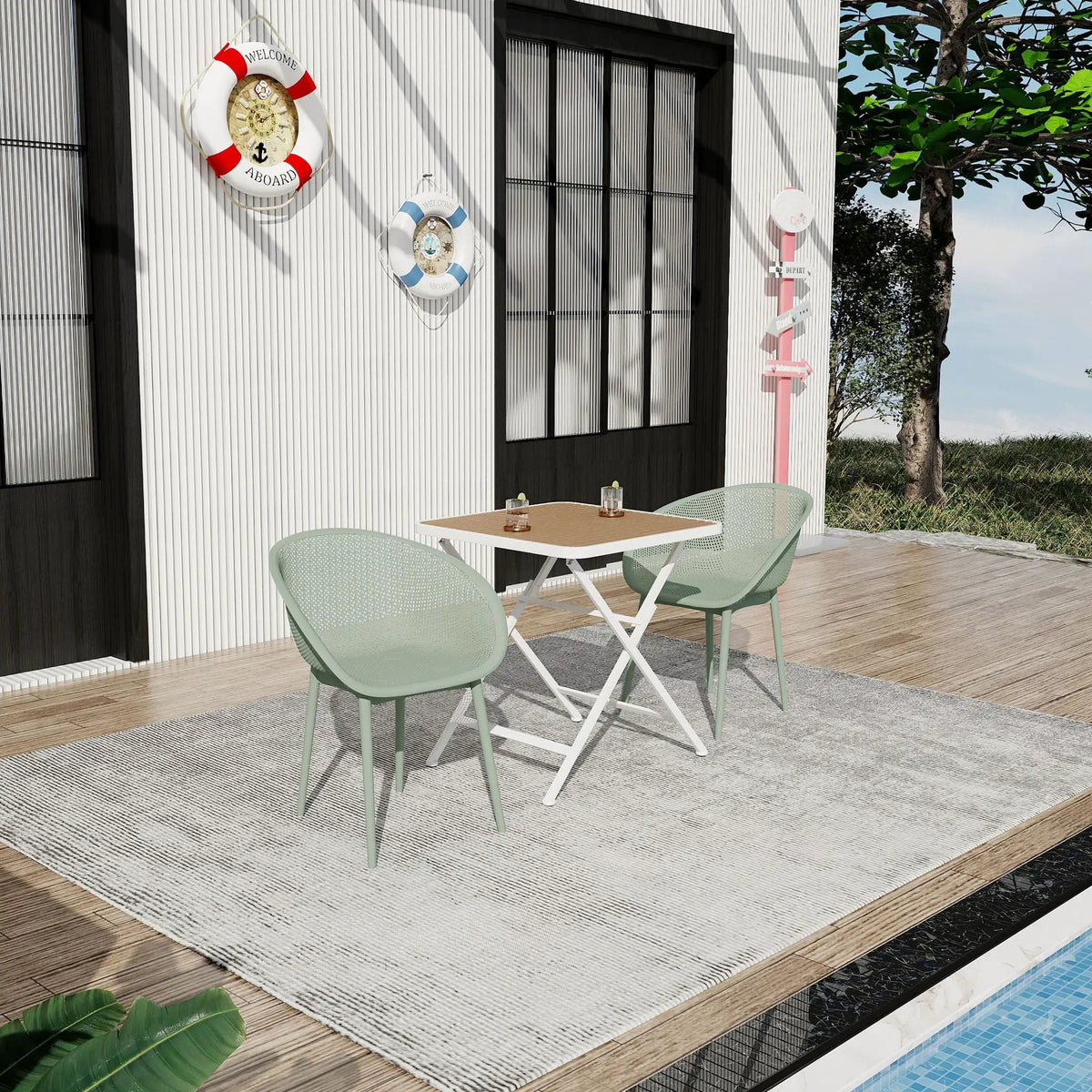 Lounge Chair Set With Folding Table | 2 Pack Chairs | All-Weather Polypropylene | Woven Design