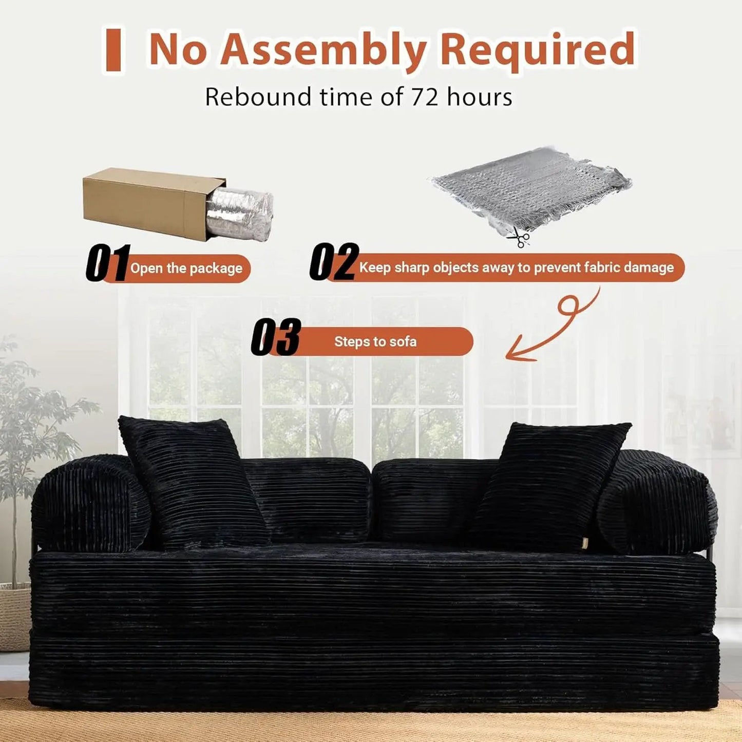 81 Inch Foldable Black Sofa Bed MemoryFoamContourPlus from PriceLows™