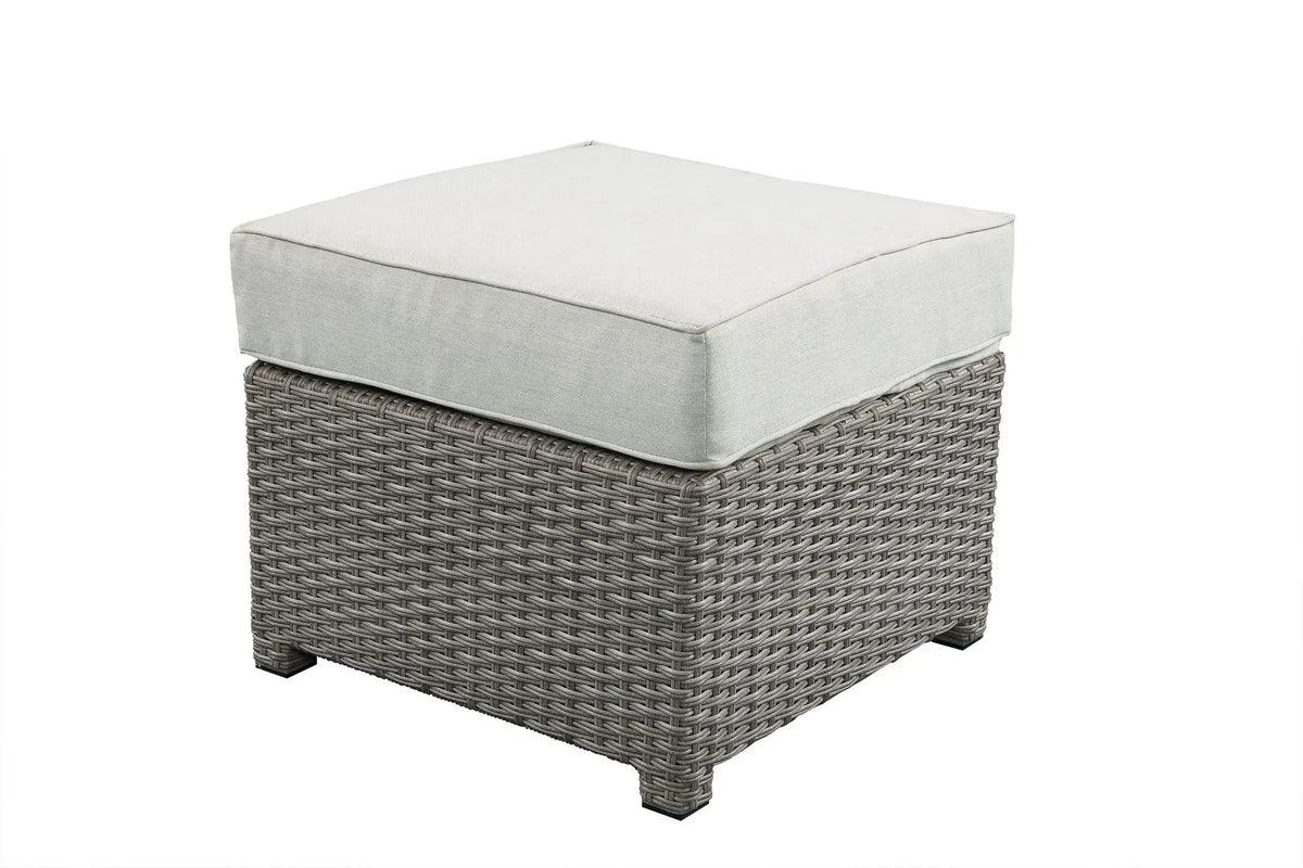 Salena All Weather Wicker Patio Sofa & Ottoman With 2 Toss Pillows 2 Piece Outdoor | 31 x 83 x 26 in | Polyester & Fabric | Gray / Beige