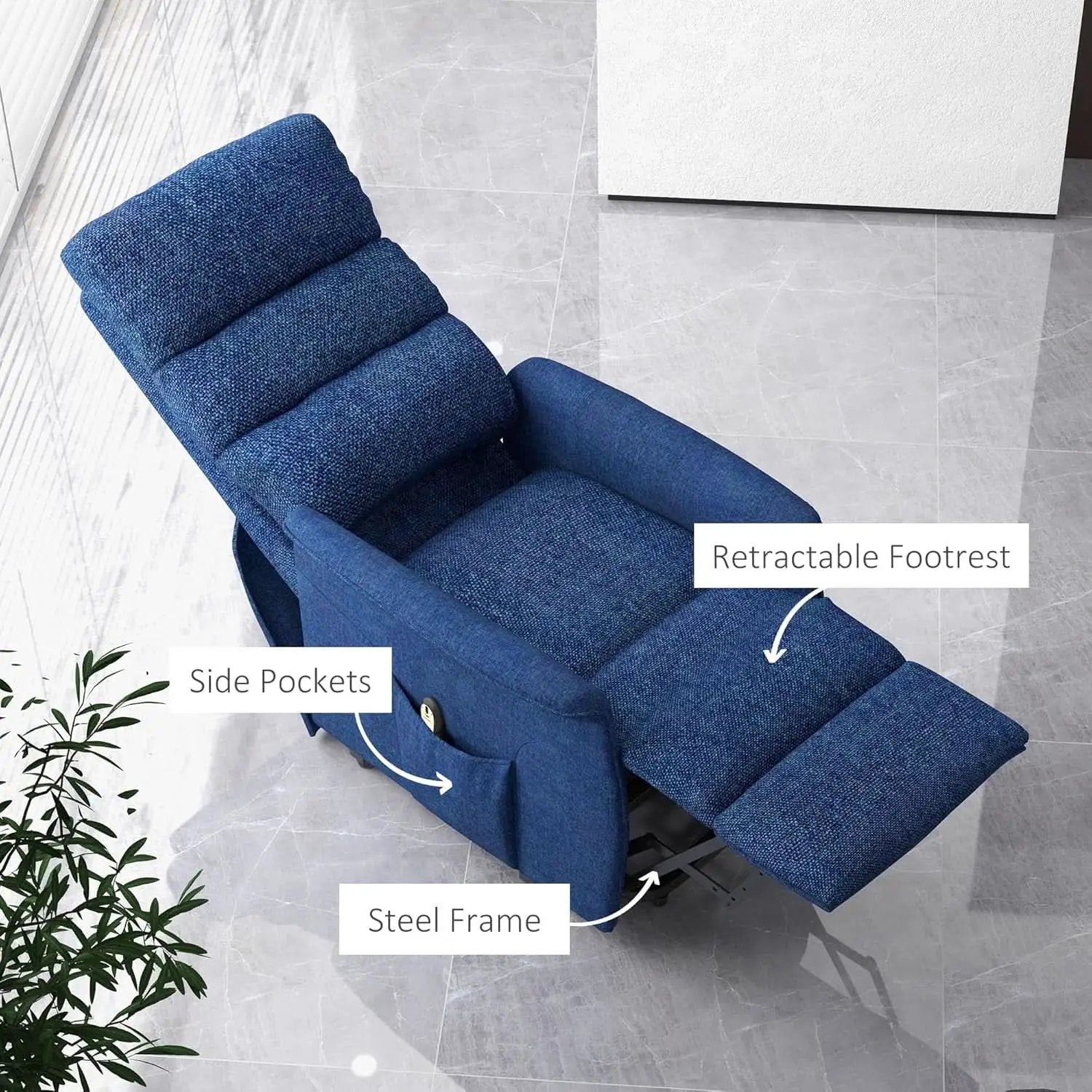 Power Lift Recliner Chair In Dark Blue Fabric Easy Assembly from PriceLows™
