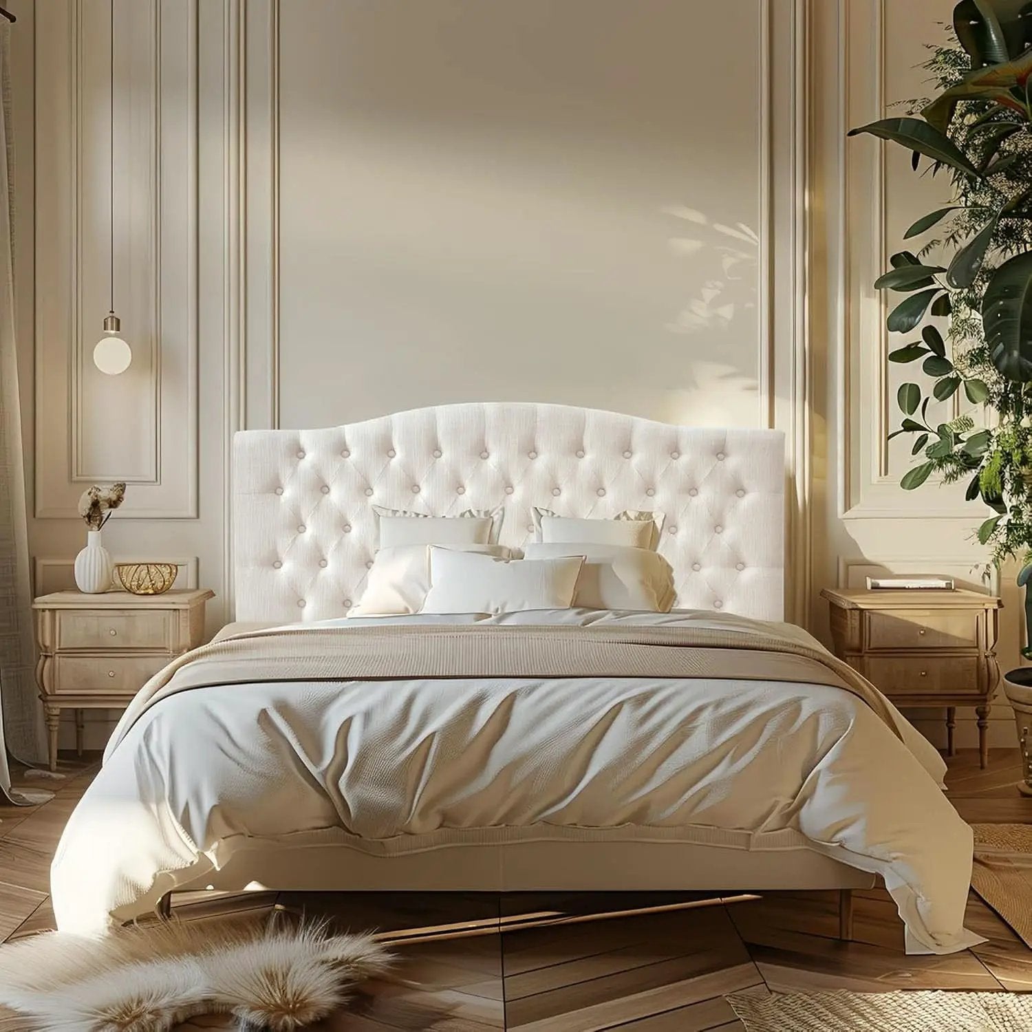 Tufted Linen Upholstered Headboard for Queen Full Beds from PriceLows™