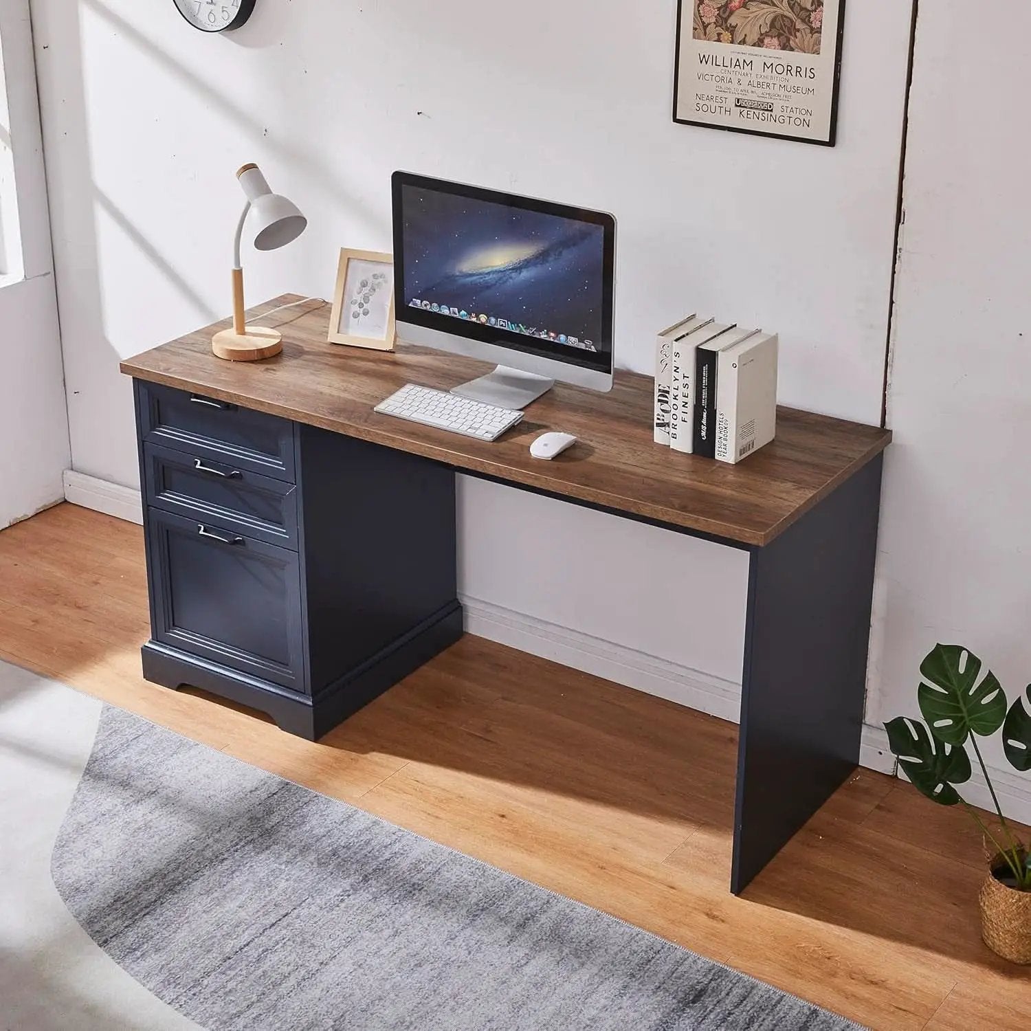 Blue Farmhouse Executive Desk With Charging Station from PriceLows™