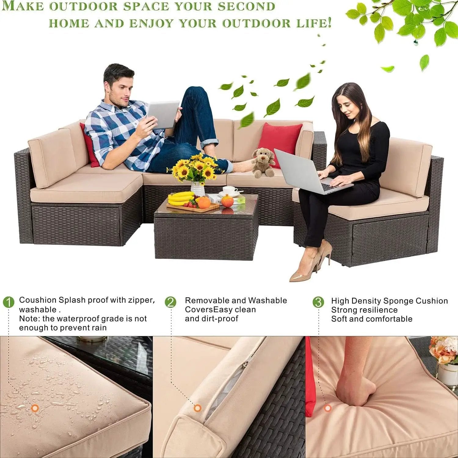 Outdoor Wicker Sectional Sofa Set with Coffee Table from PriceLows™
