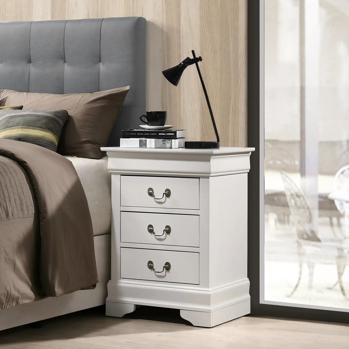 Louis Phillipe Nightstand | Traditional Wood Design | English Dovetailed Drawers | Metal Center Guides