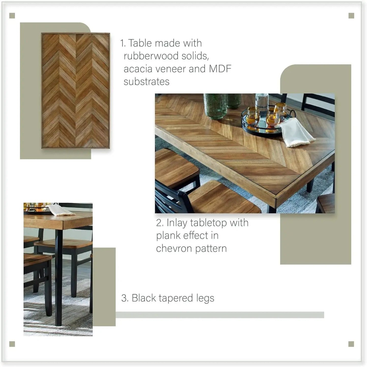 Blondon 60 Inch Solid Wood Dining Set Brown Finish Durable Construction from PriceLows™