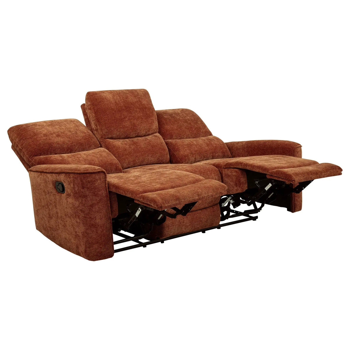 Navarro Chenille Upholstered Reclining Sofa | 79.5 x 37.5 x 40.25 in | Chenille & Metal | Burnt Orange