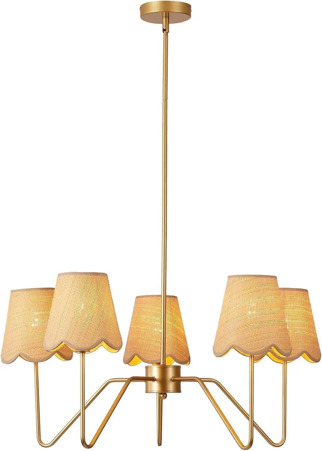 28 Inch Rattan Chandelier Antique Brass Five Light Pendant With Flower Shade Lamps from PriceLows™
