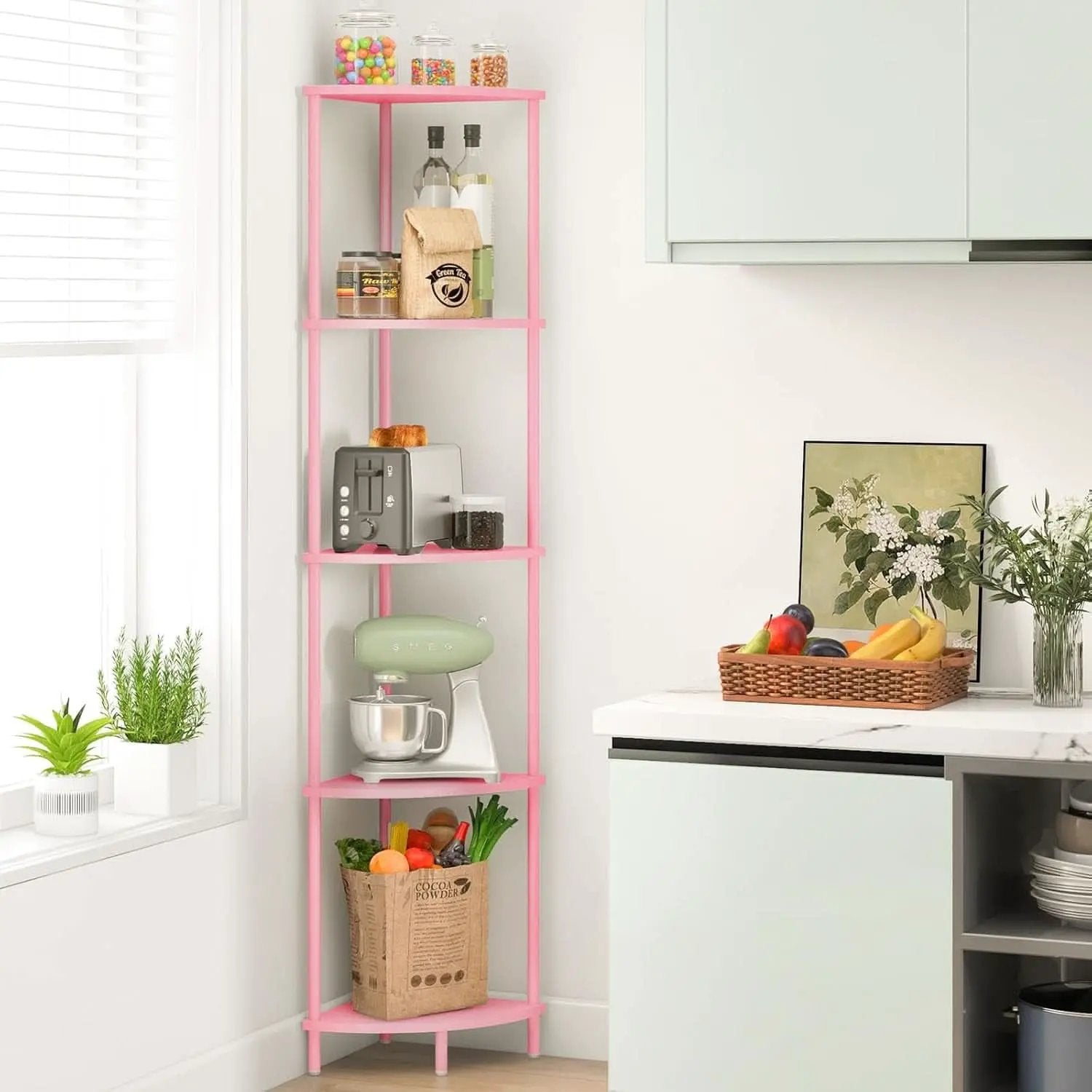 65 Inch Rustic Corner Shelf Stand 5 Tier Display Shelves from PriceLows™