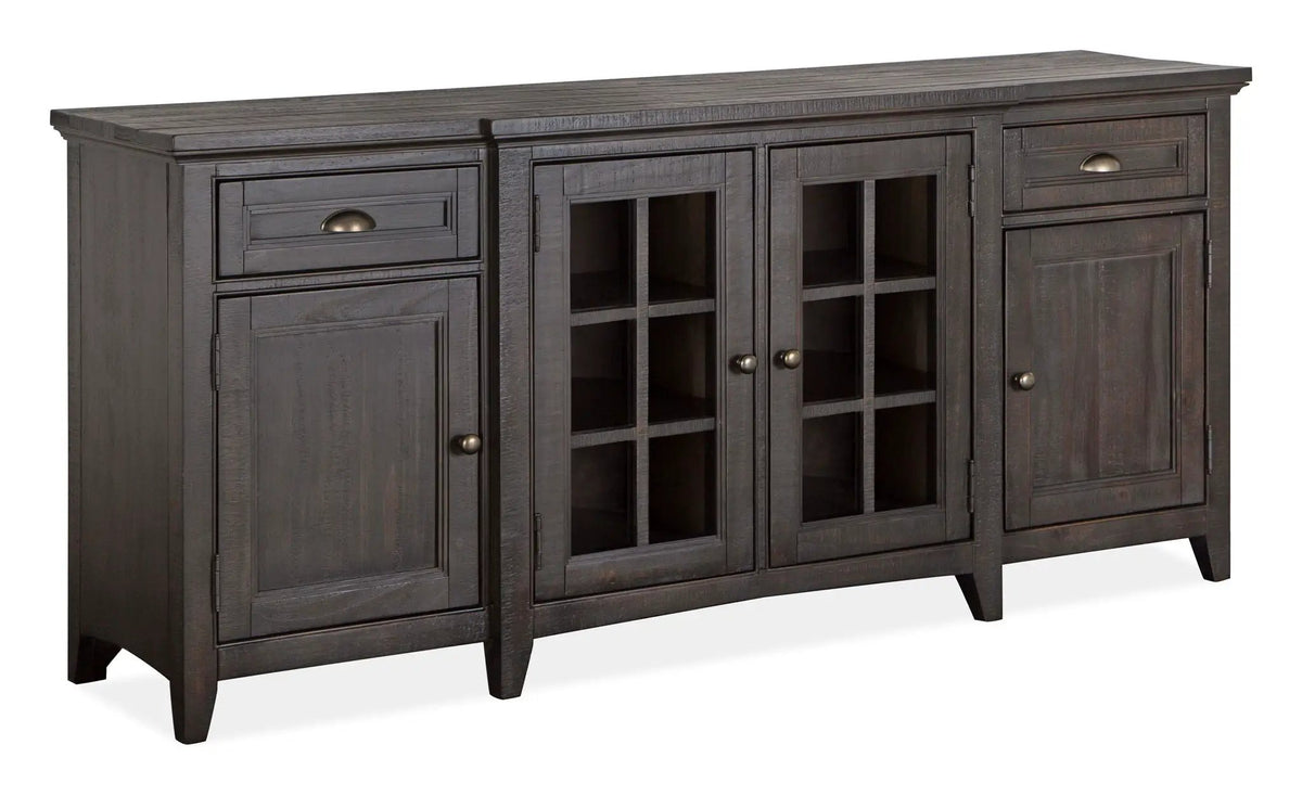 Westley Falls Entertainment Console | Wood Framed Glass Doors | Felt Lined Top Drawers | 70 Inch Width