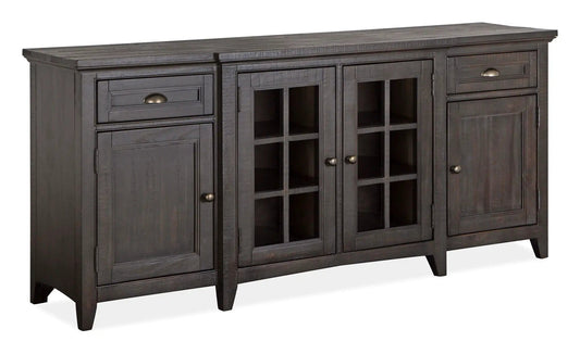 Westley Falls Entertainment Console | Wood Framed Glass Doors | Felt Lined Top Drawers | 70 Inch Width