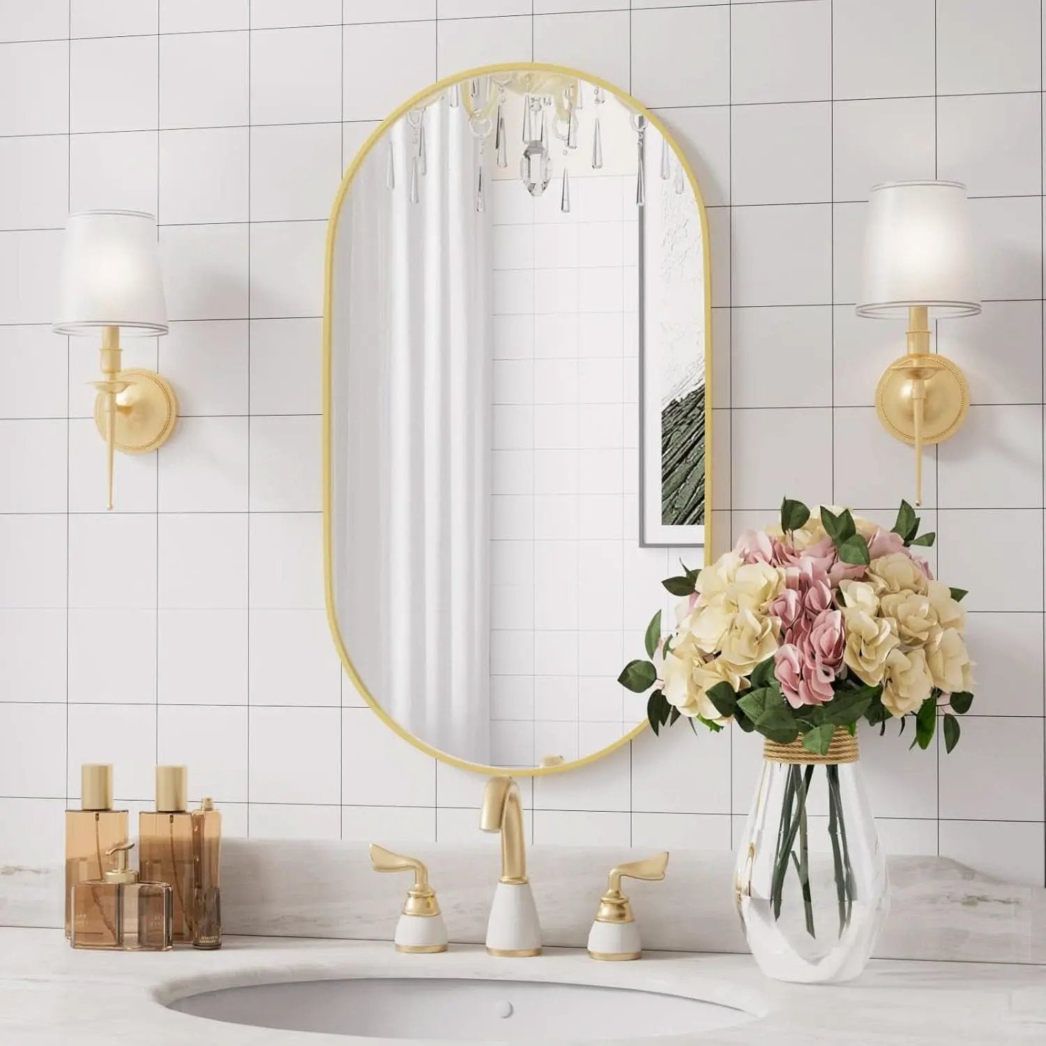 Gold Oval Bathroom Mirror 20x28 Wall Decor Mirror Style from PriceLows™