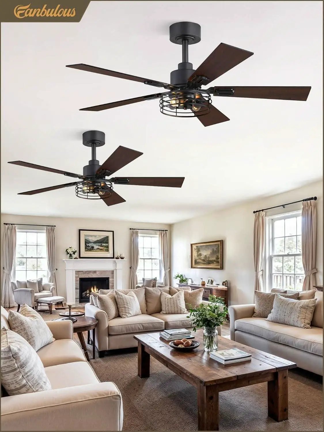 42 Inch Farmhouse Ceiling Fan With Lights Black Cage 2 Pack from PriceLows™