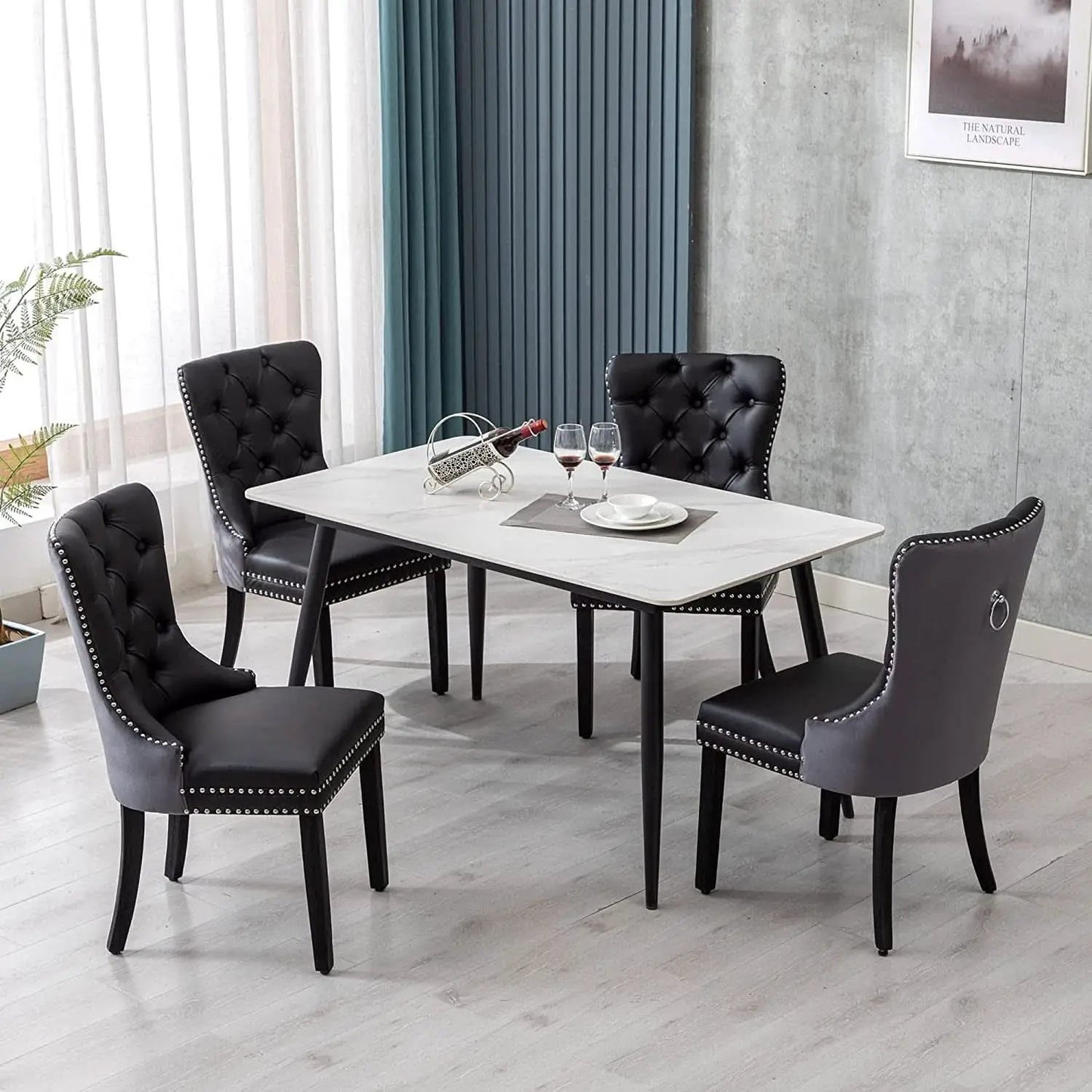 Velvet Dining Chairs Set Of 6 Black And Dark Grey Nailhead Trim from PriceLows™