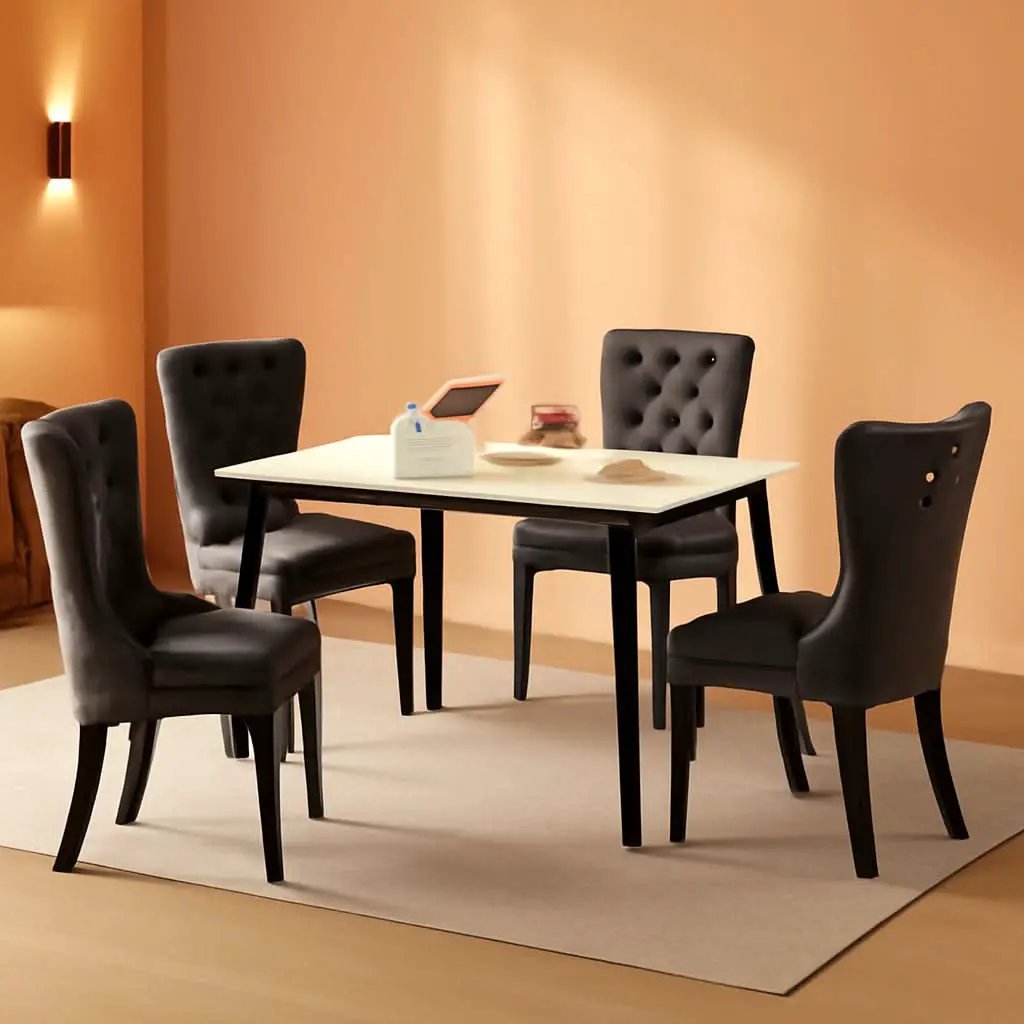 Black And Dark Grey Velvet Dining Chairs Set Of 6 With Nailhead Trim Pull Ring from PriceLows™