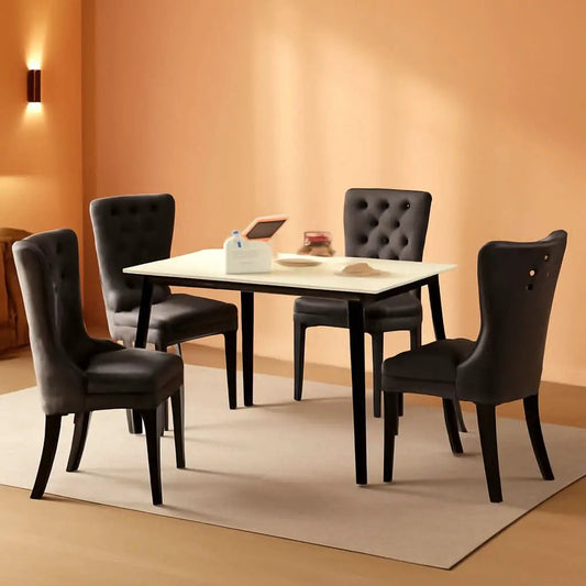 Black And Dark Grey Velvet Dining Chairs Set Of 6 With Nailhead Trim Pull Ring from PriceLows™