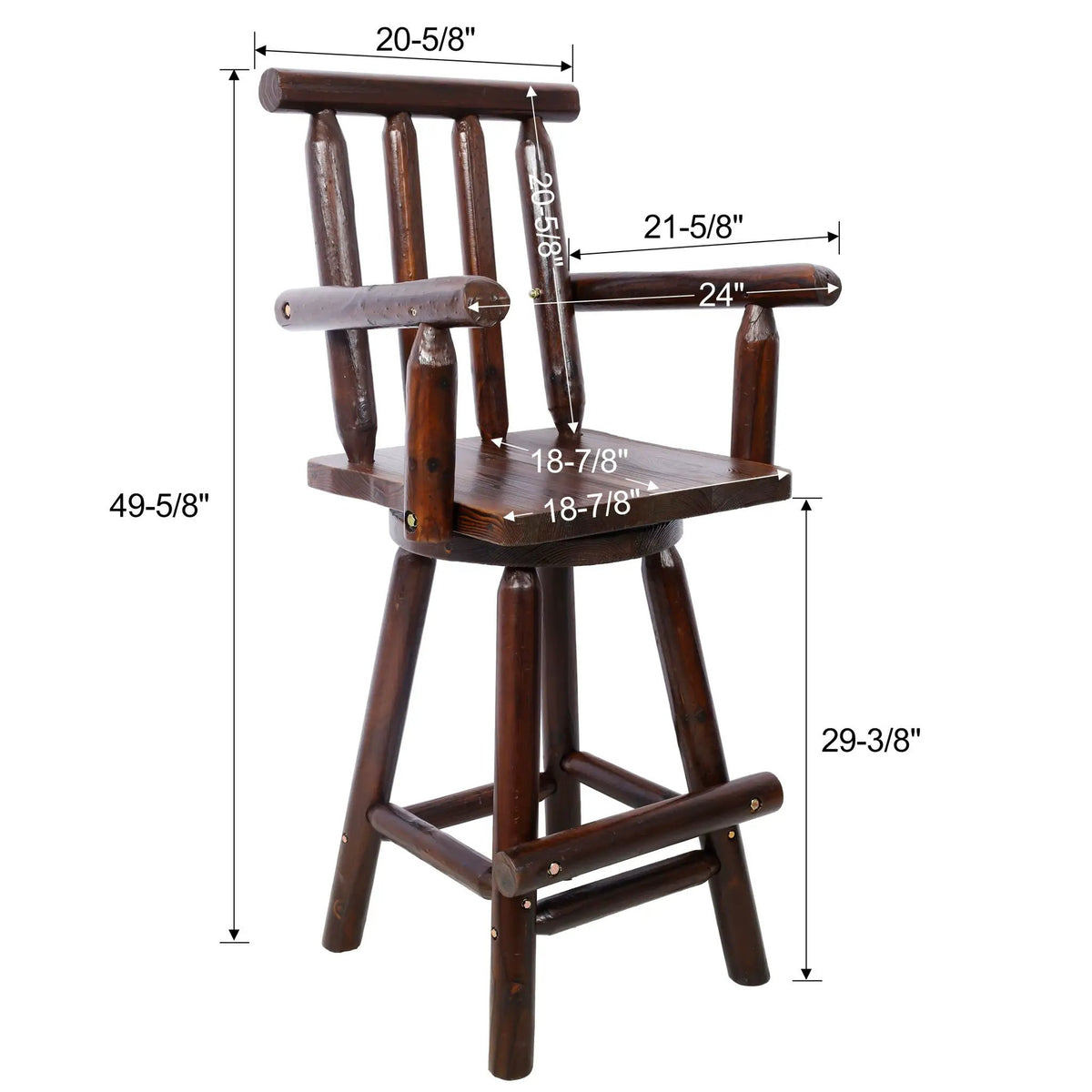 Rustic Bar Stool | 360 Degree Swivel | Fir Wood | Wide Armrest