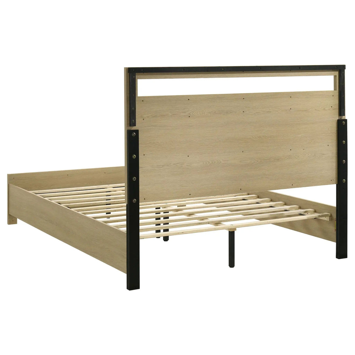 Hendricks Queen Panel Headboard Platform Bed | 62.5 x 84.75 x 51.25 in | Engineered Wood & Boucle | Light Oak