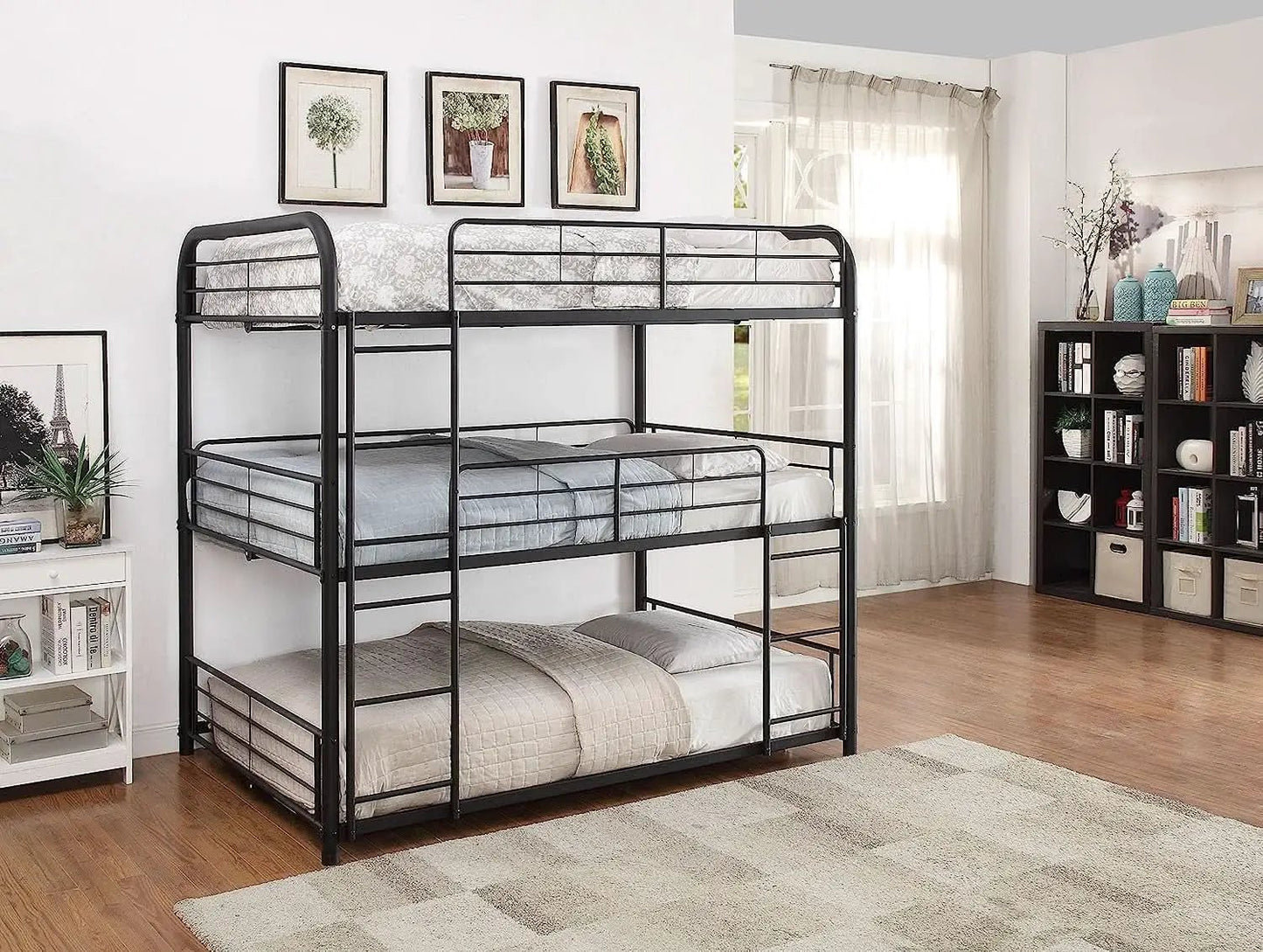 Cairo Metal Frame Full Triple Bunk Bed Sandy Black from PriceLows™
