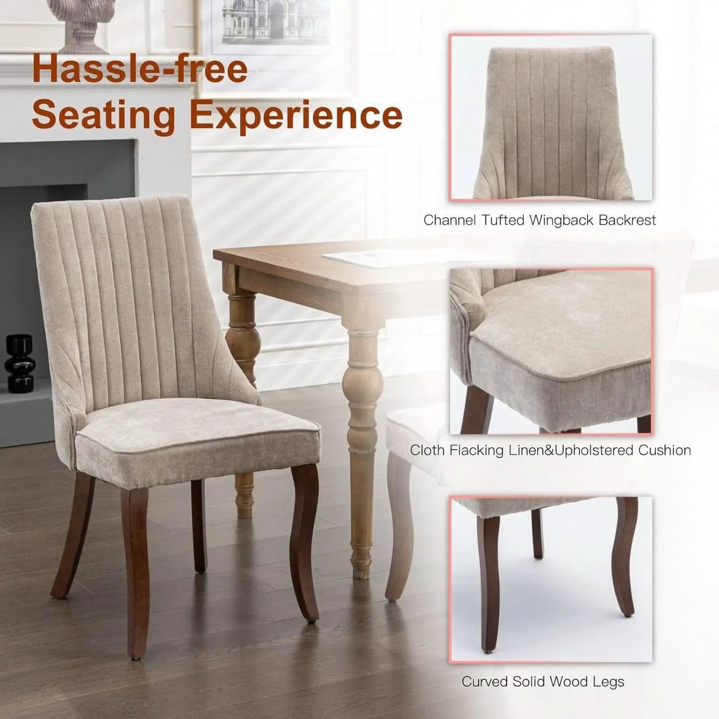 Velvet Dining Chairs Set of 4 Beige With Curved Wood Legs from PriceLows™