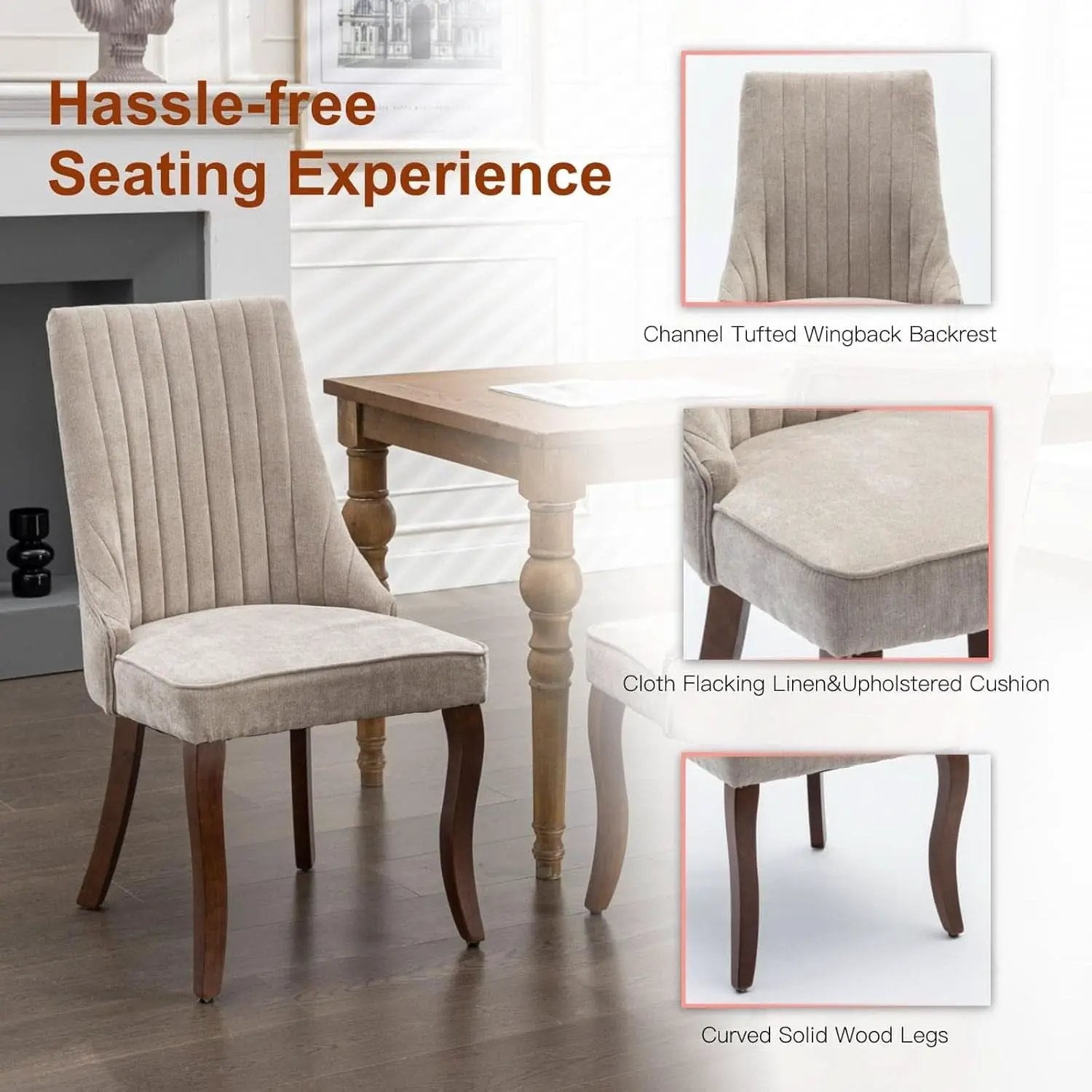Velvet Dining Chairs Set of 4 Beige With Curved Wood Legs from PriceLows™