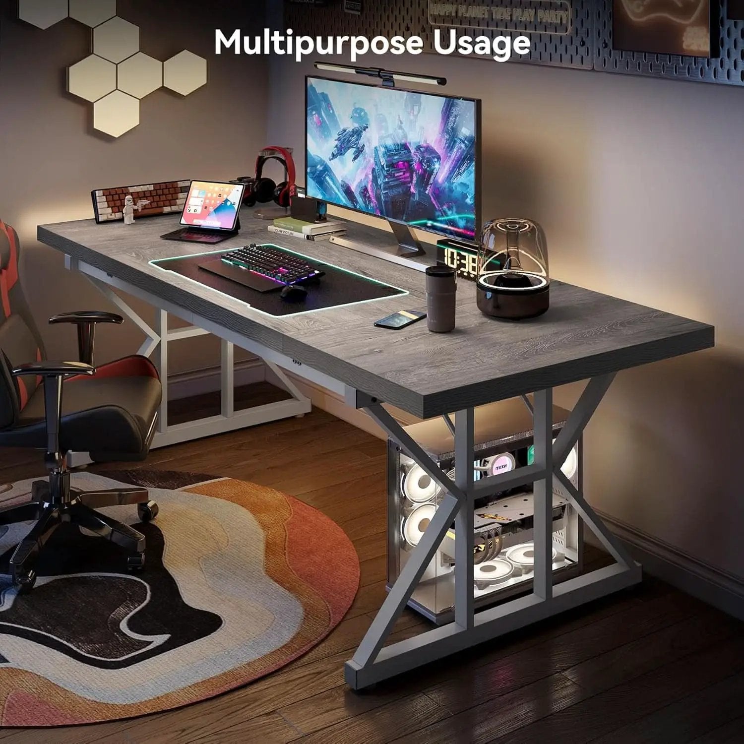 70.8 Inch Modern Executive Desk Grey White Home Office from PriceLows™