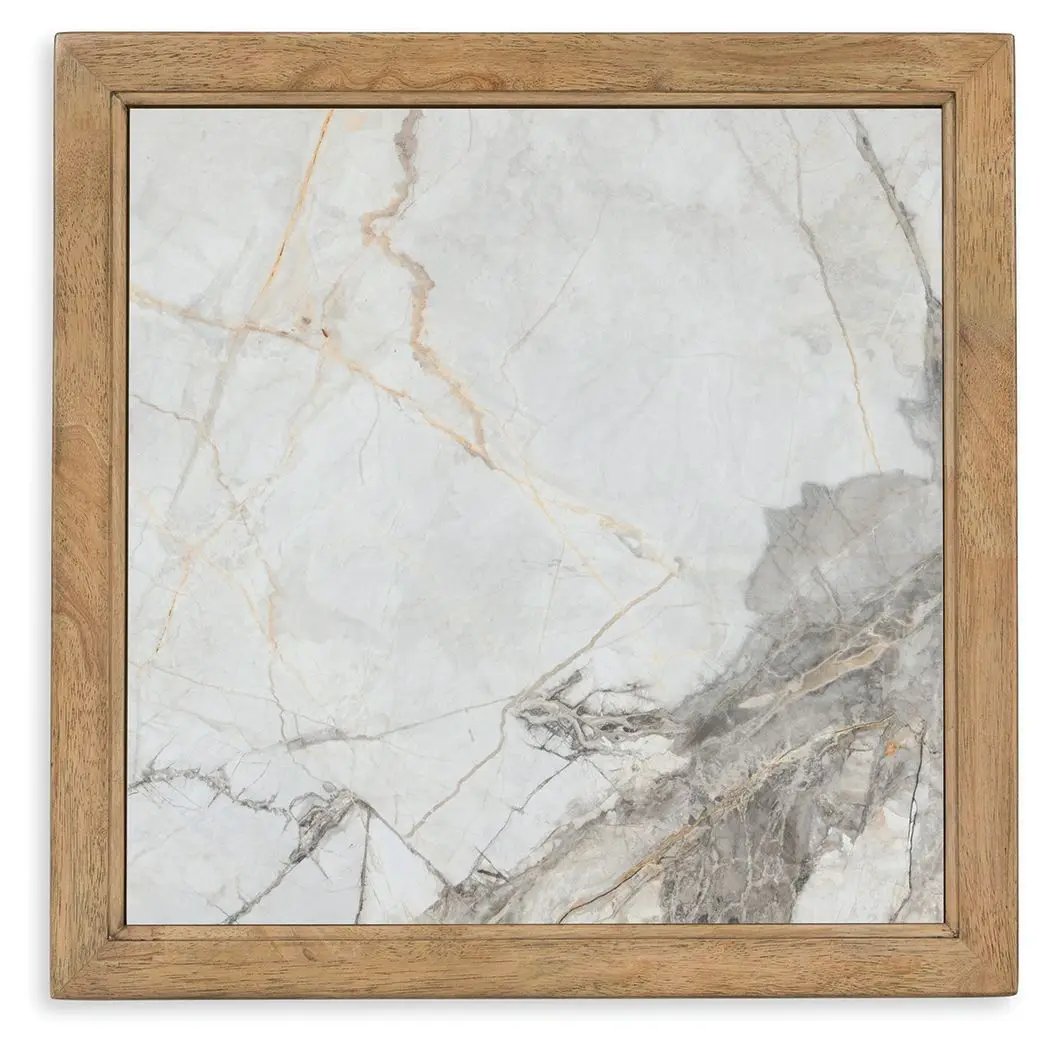 Montia Square End Table | Sintered Stone Top | Mango Veneer | Black Finish Frame