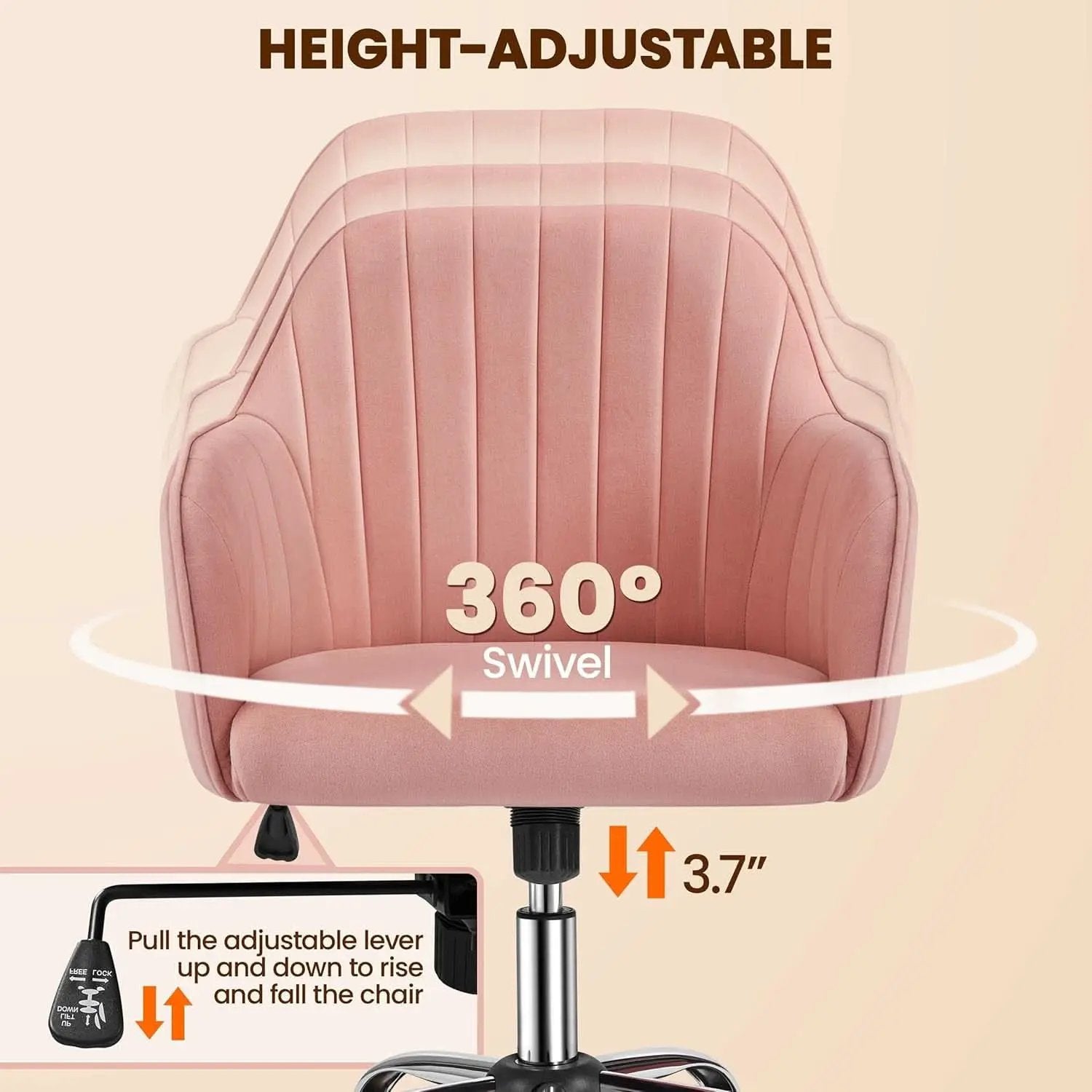 Pink Desk Chair With Adjustable Height For Home Office from PriceLows™