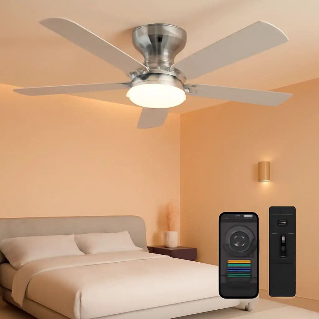 46 Inch Smart Flush Mount Ceiling Fan With Dimmable Lights from PriceLows™