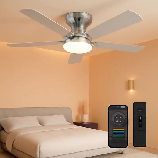 46 Inch Smart Flush Mount Ceiling Fan With Dimmable Lights from PriceLows™