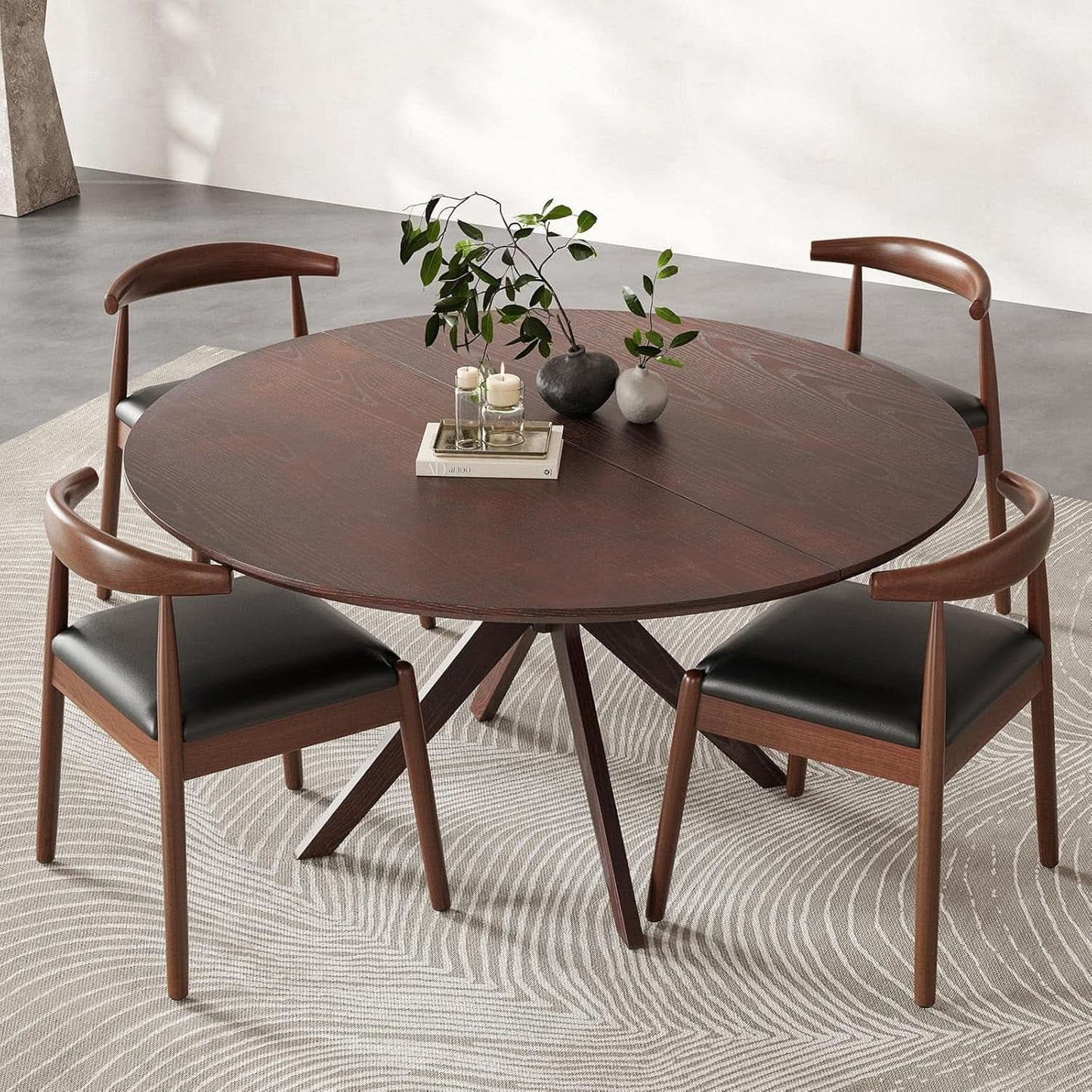 Walnut 47.2-Inch Round Dining Table With X Pedestal Solid Wood from PriceLows™
