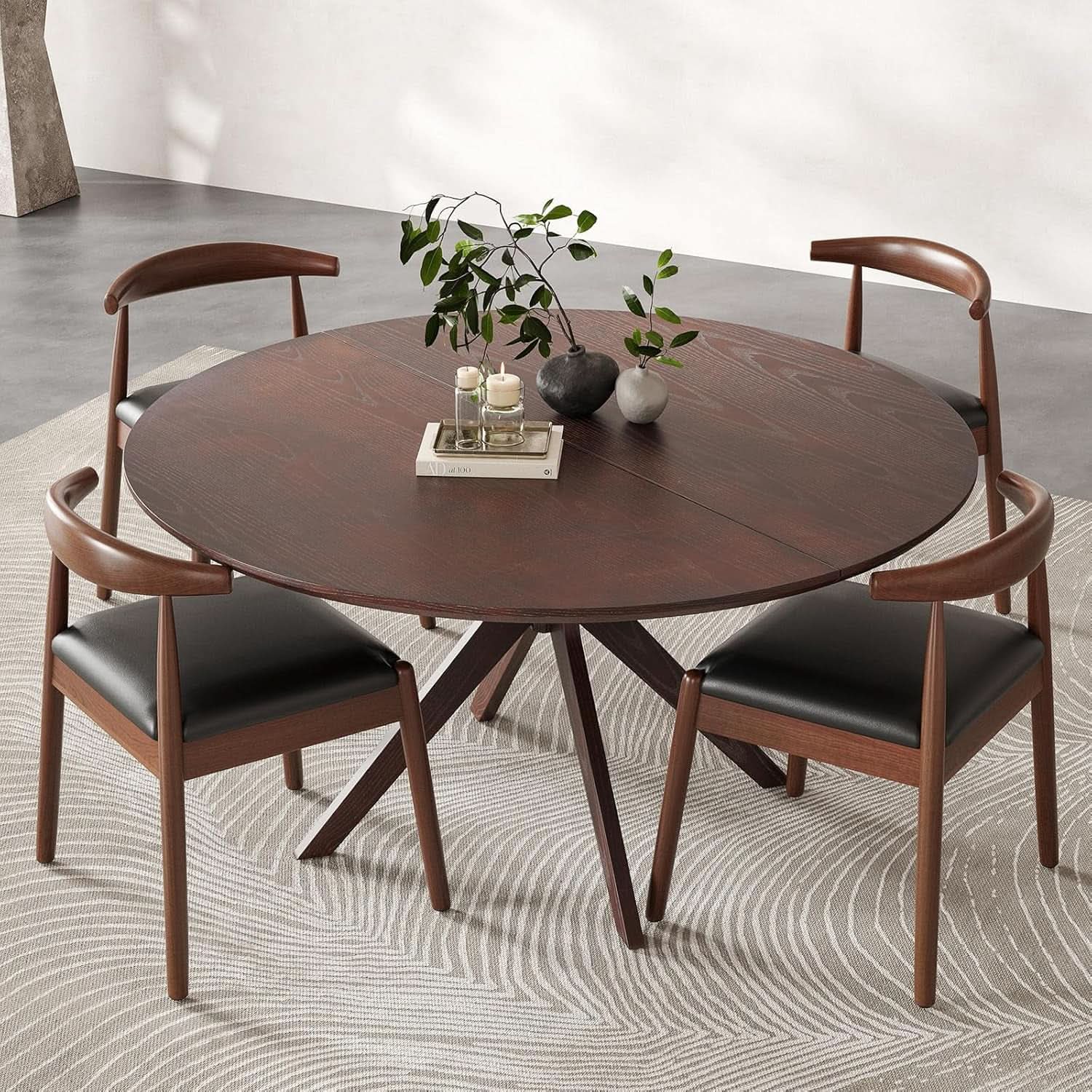 Walnut 47.2-Inch Round Dining Table With X Pedestal Solid Wood from PriceLows™