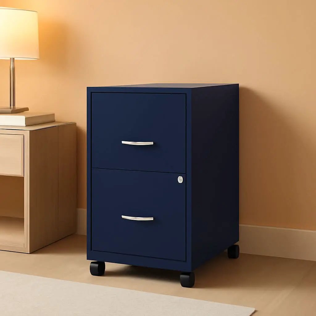 Mobile File Cabinet Navy With Two Locking File Drawers