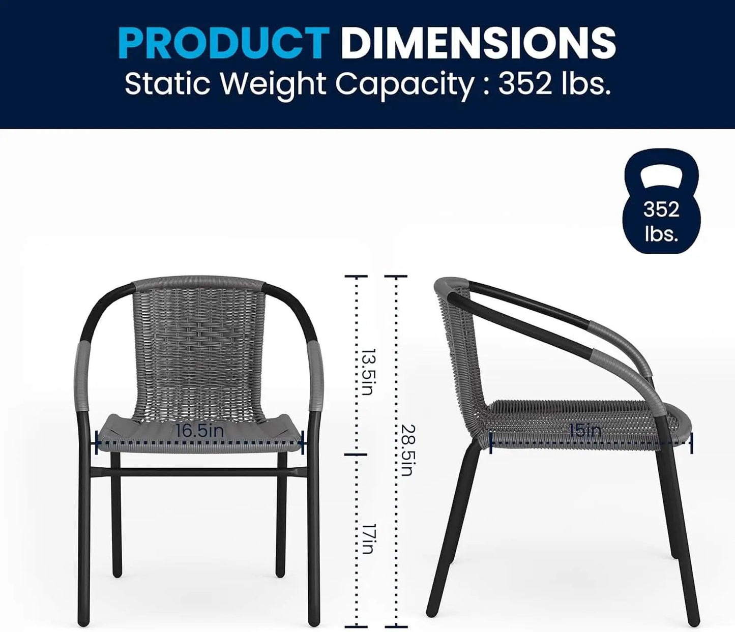 3-Piece Patio Dining Set With Round Glass Table And Stackable Rattan Chairs Gray from PriceLows™