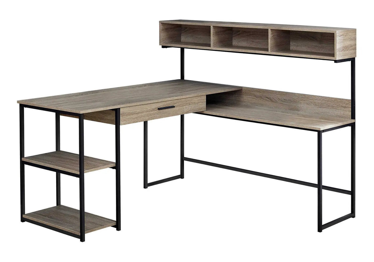 L-Shaped Corner Computer Desk With Shelves | 59 Inch Width | 2 Open Shelves | Split Worksurface