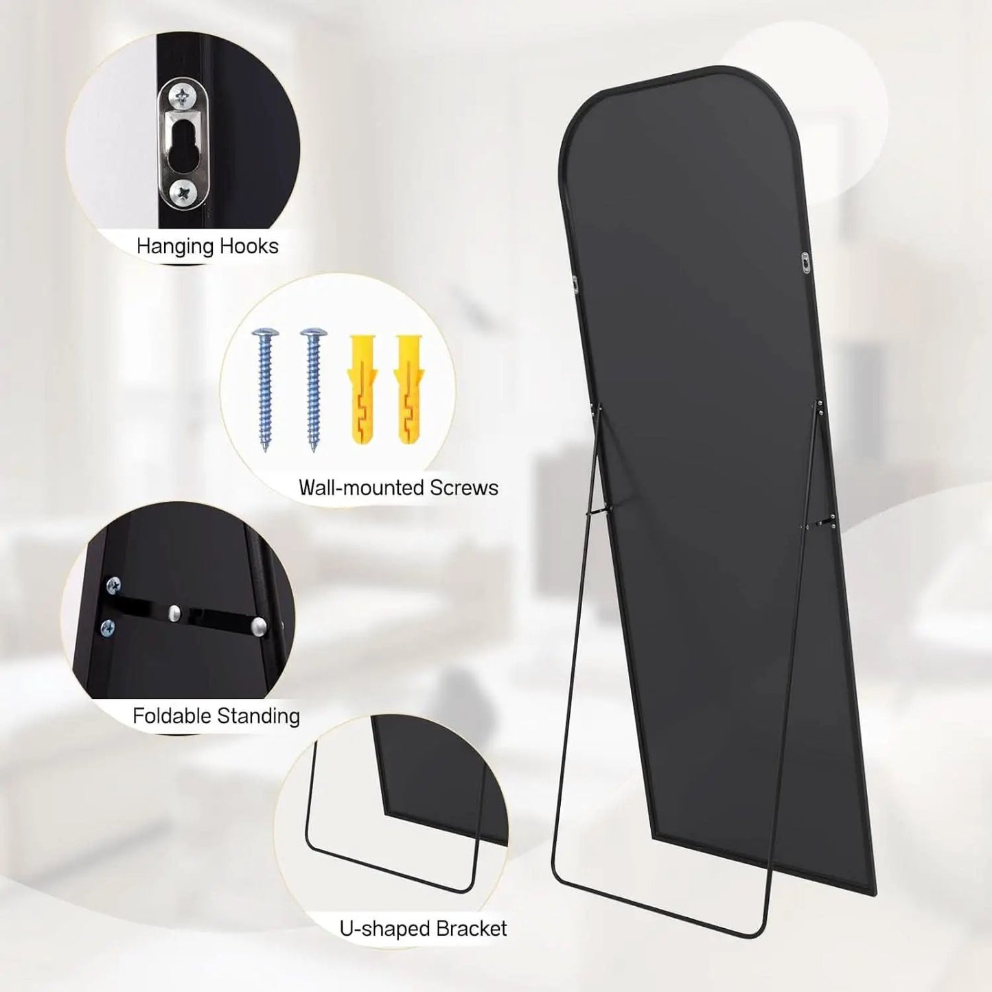 71 Inch Black Oversized Full Length Arch Floor Mirror from PriceLows™