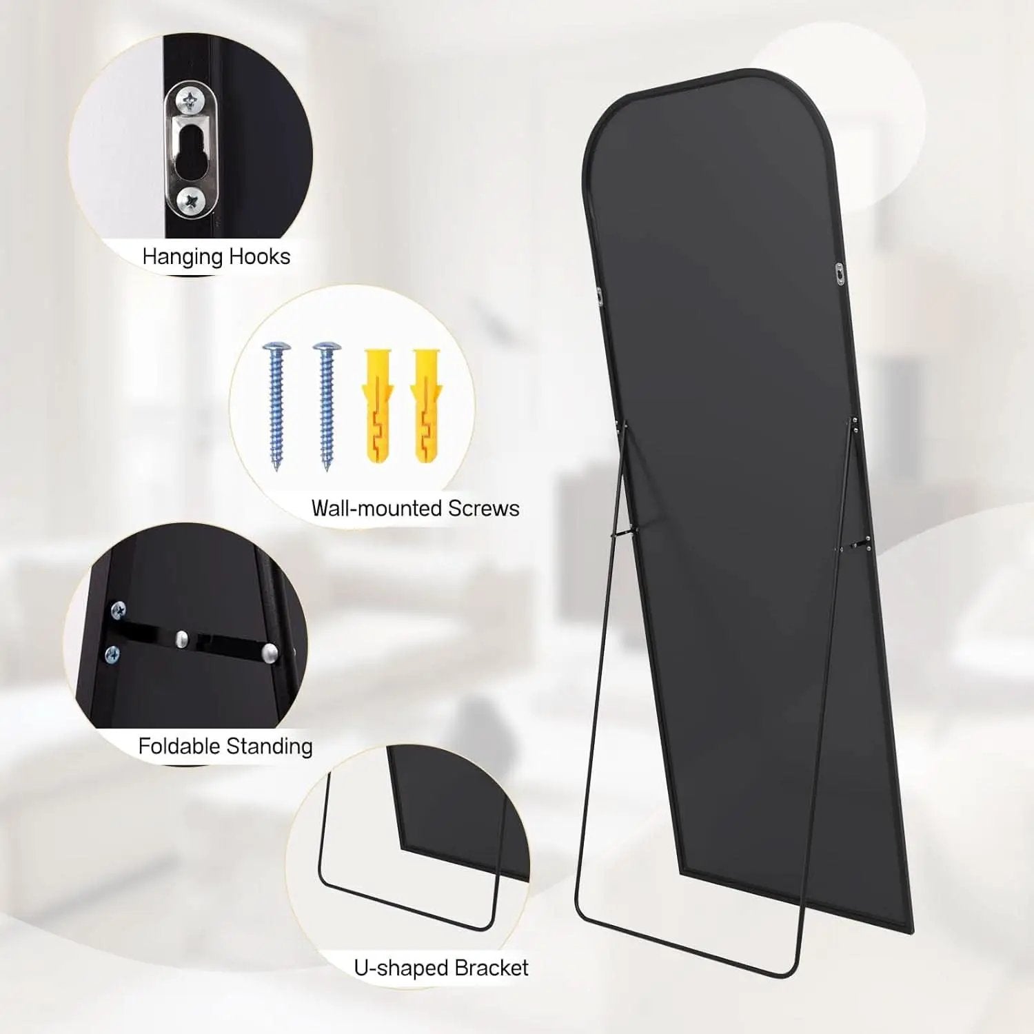 71 Inch Black Oversized Full Length Arch Floor Mirror from PriceLows™