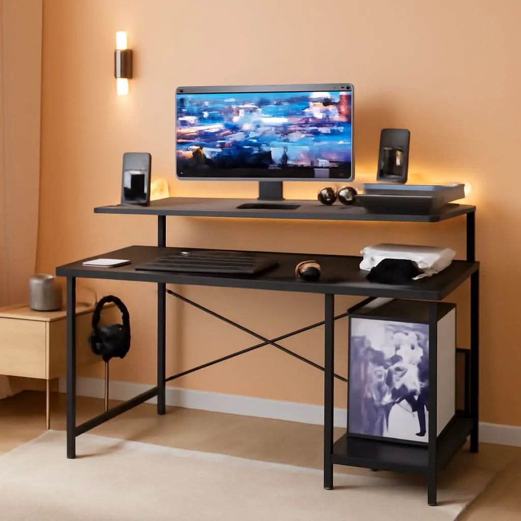 48 Inch LED Gaming Desk With Power Outlet And Shelves from PriceLows™