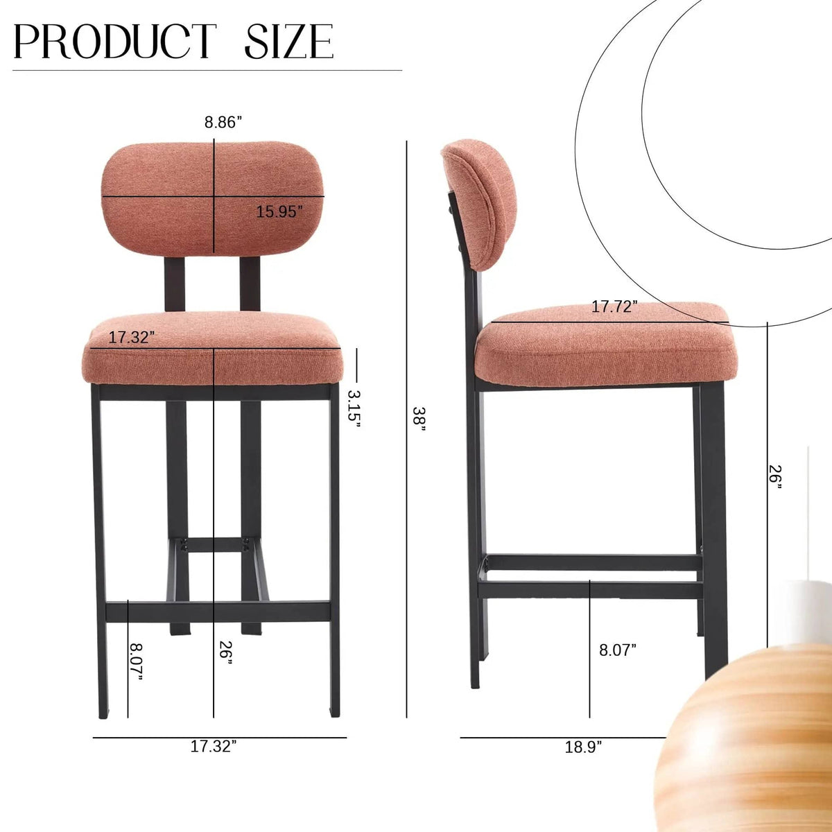 Modern Counter Height Stools (Set of 2) | 2 Pieces | Fabric & Metal | Home