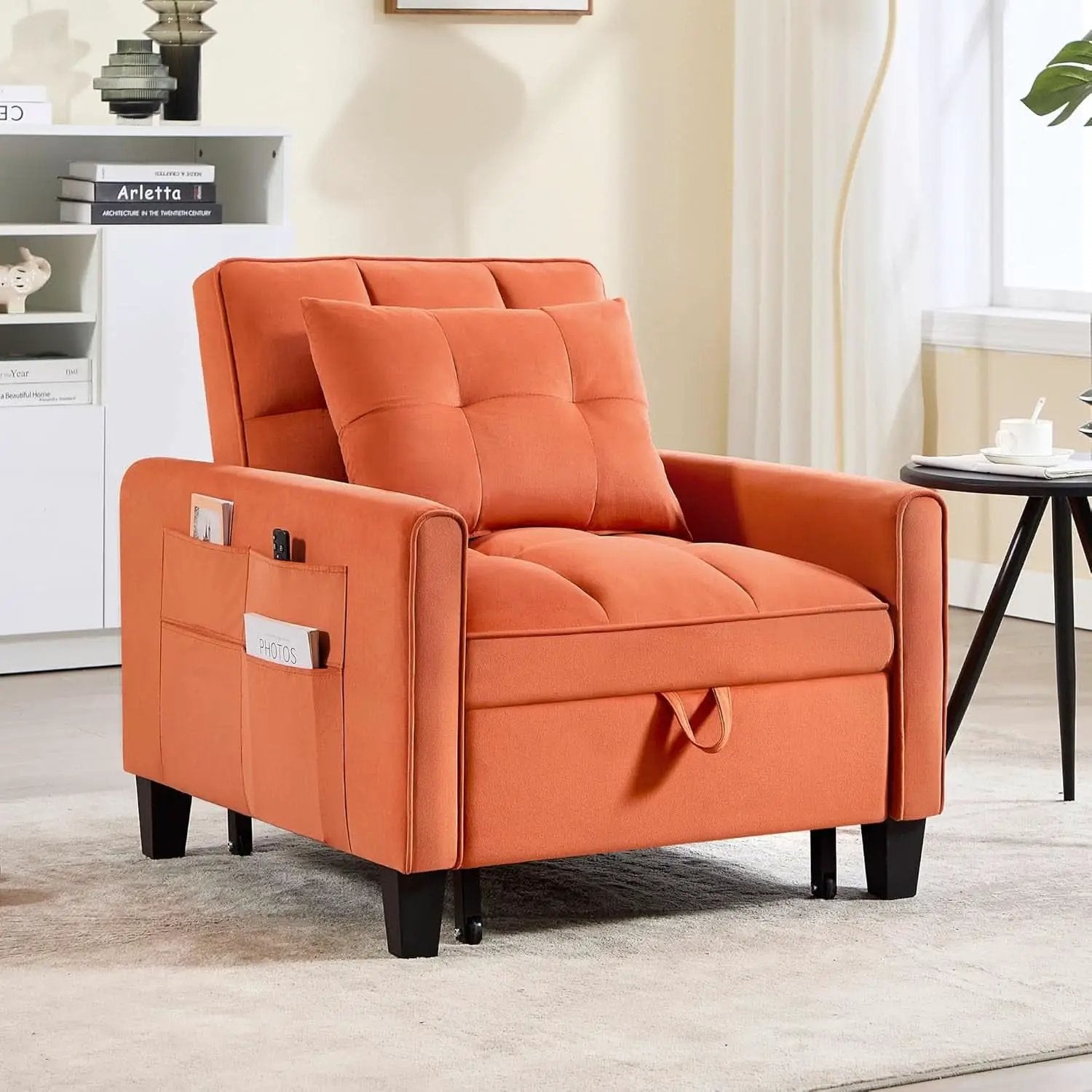 Three In One Velvet Orange Convertible Sleeper Chair from PriceLows™